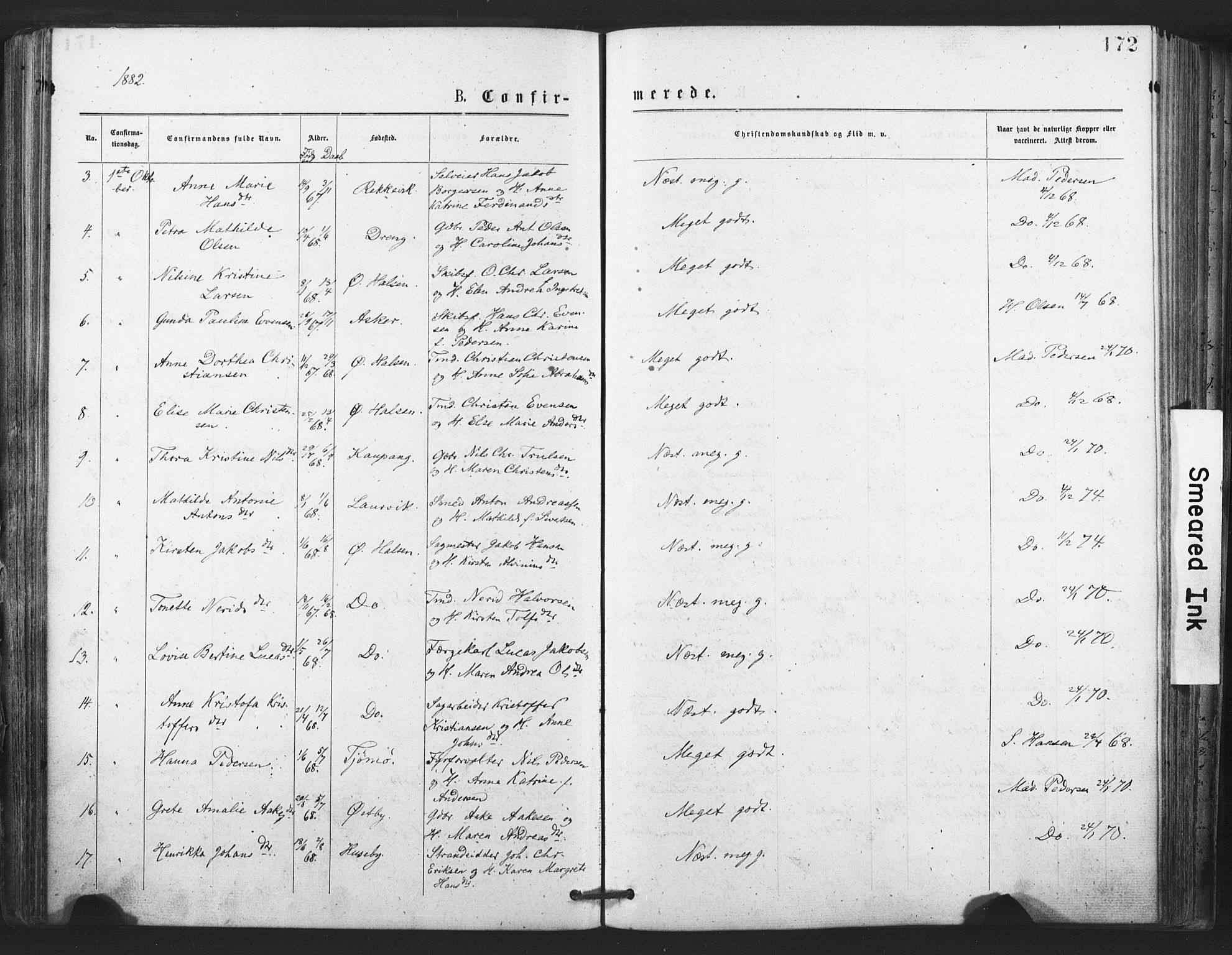 Tjølling kirkebøker, AV/SAKO-A-60/F/Fa/L0008: Parish register (official) no. 8, 1877-1886, p. 172