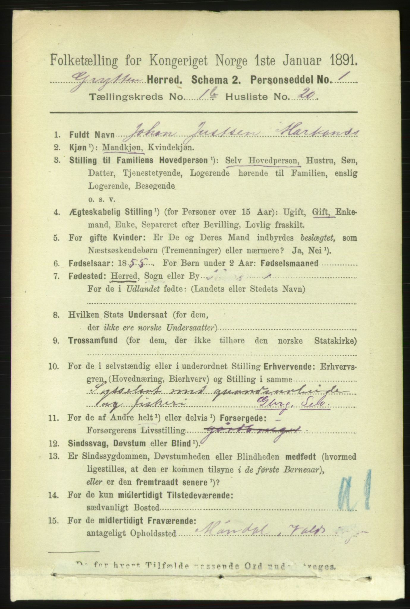 RA, 1891 census for 1539 Grytten, 1891, p. 201