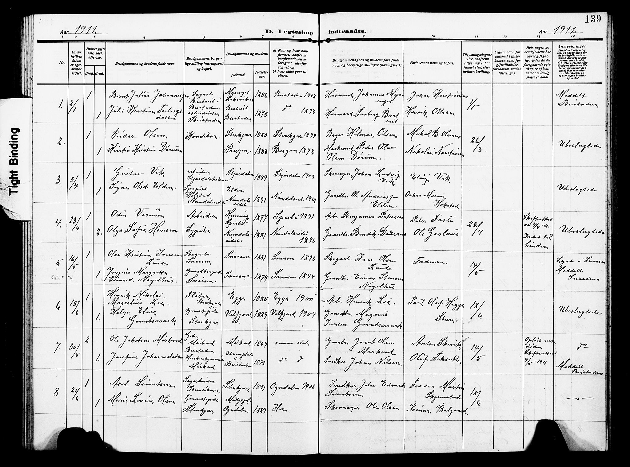 Ministerialprotokoller, klokkerbøker og fødselsregistre - Nord-Trøndelag, SAT/A-1458/739/L0376: Parish register (copy) no. 739C04, 1908-1917, p. 139