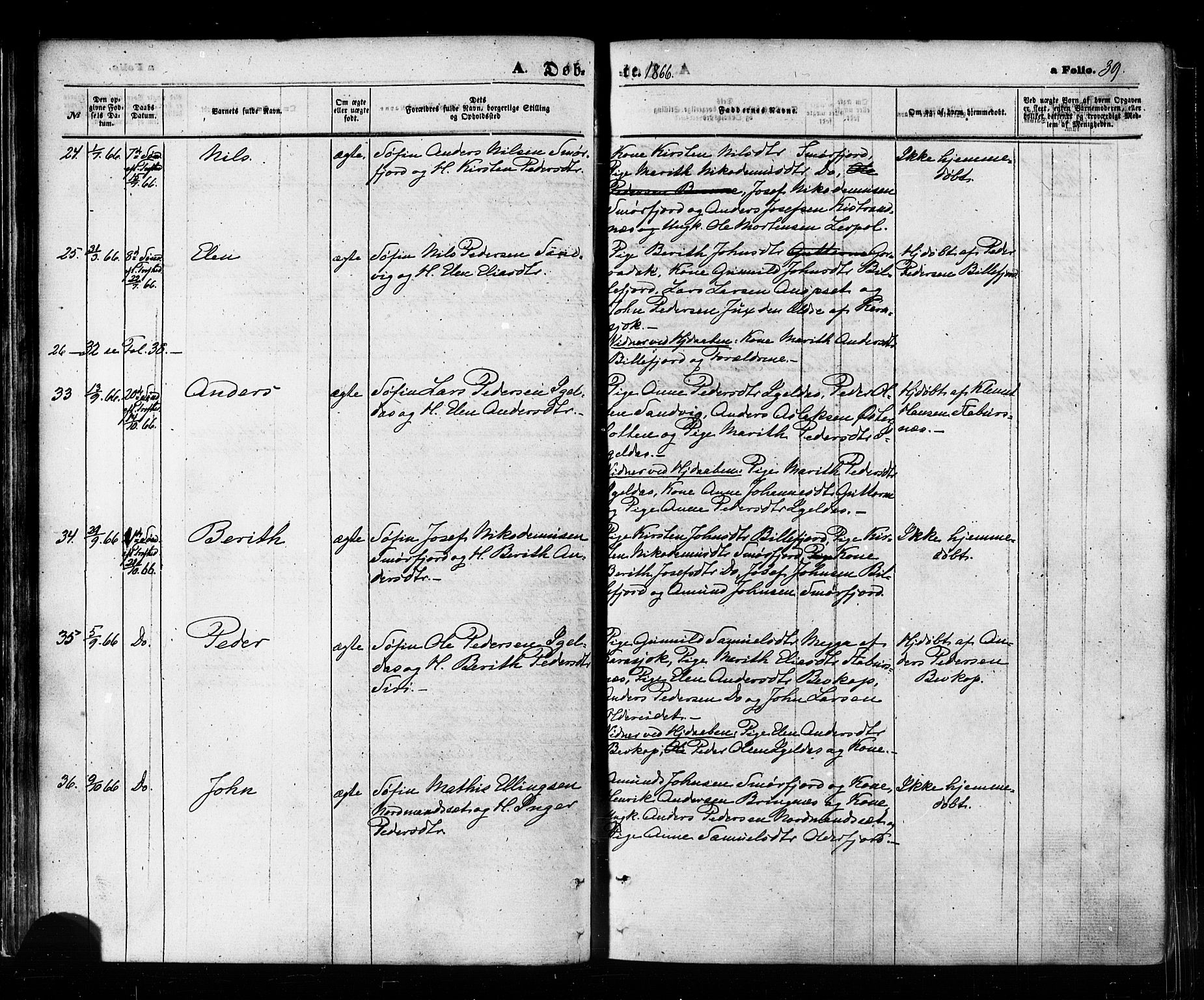 Kistrand/Porsanger sokneprestembete, AV/SATØ-S-1351/H/Ha/L0005.kirke: Parish register (official) no. 5, 1860-1874, p. 39