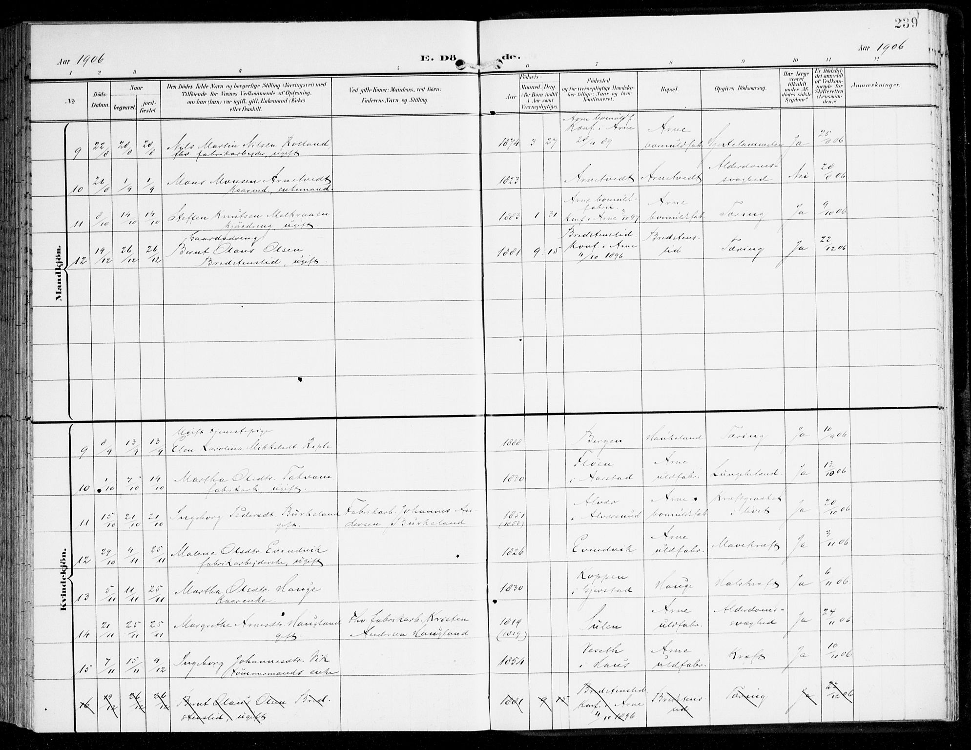 Haus sokneprestembete, SAB/A-75601/H/Haa: Parish register (official) no. D 2, 1899-1912, p. 239