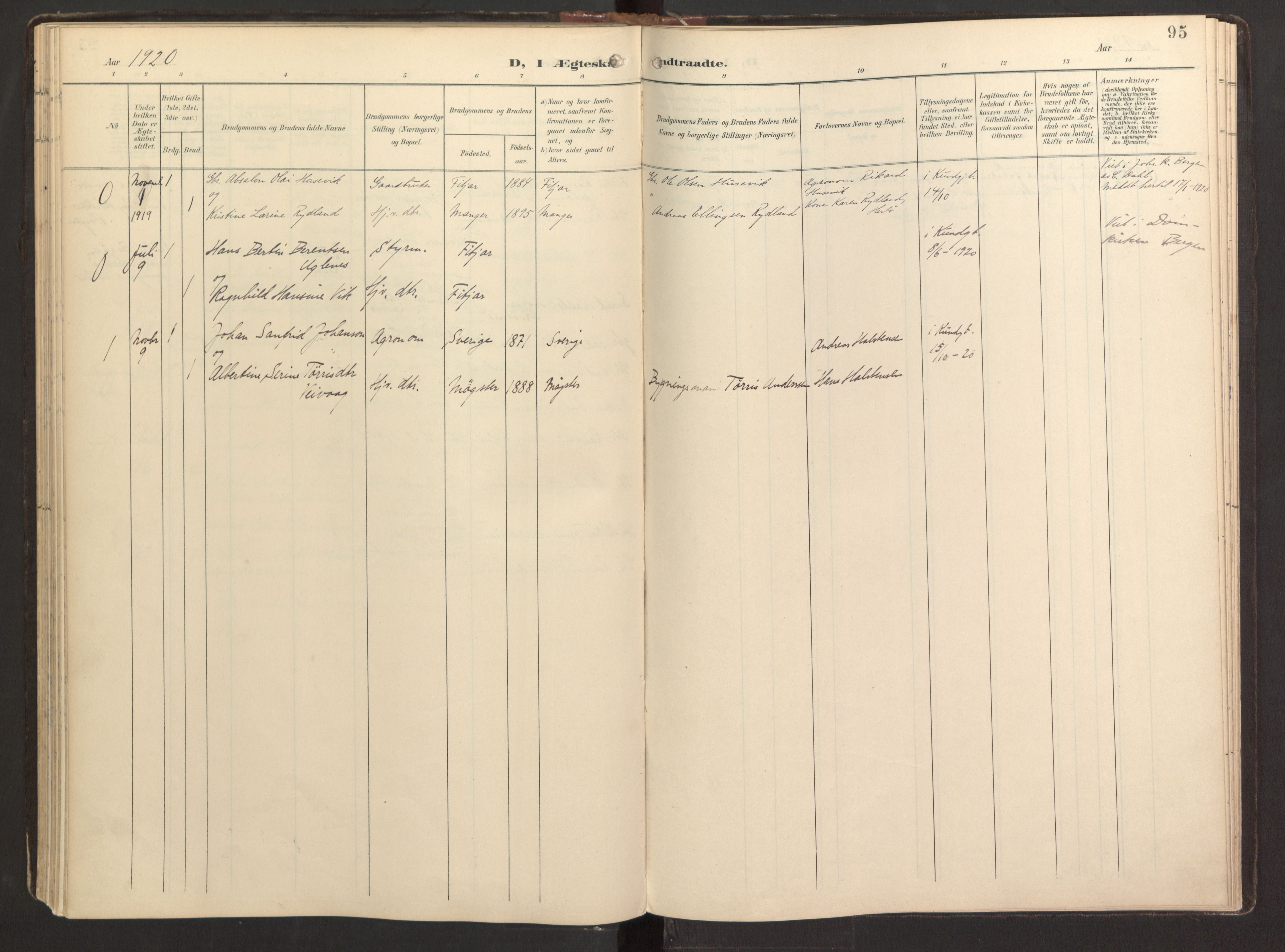 Fitjar sokneprestembete, SAB/A-99926: Parish register (official) no. B 1, 1900-1926, p. 95
