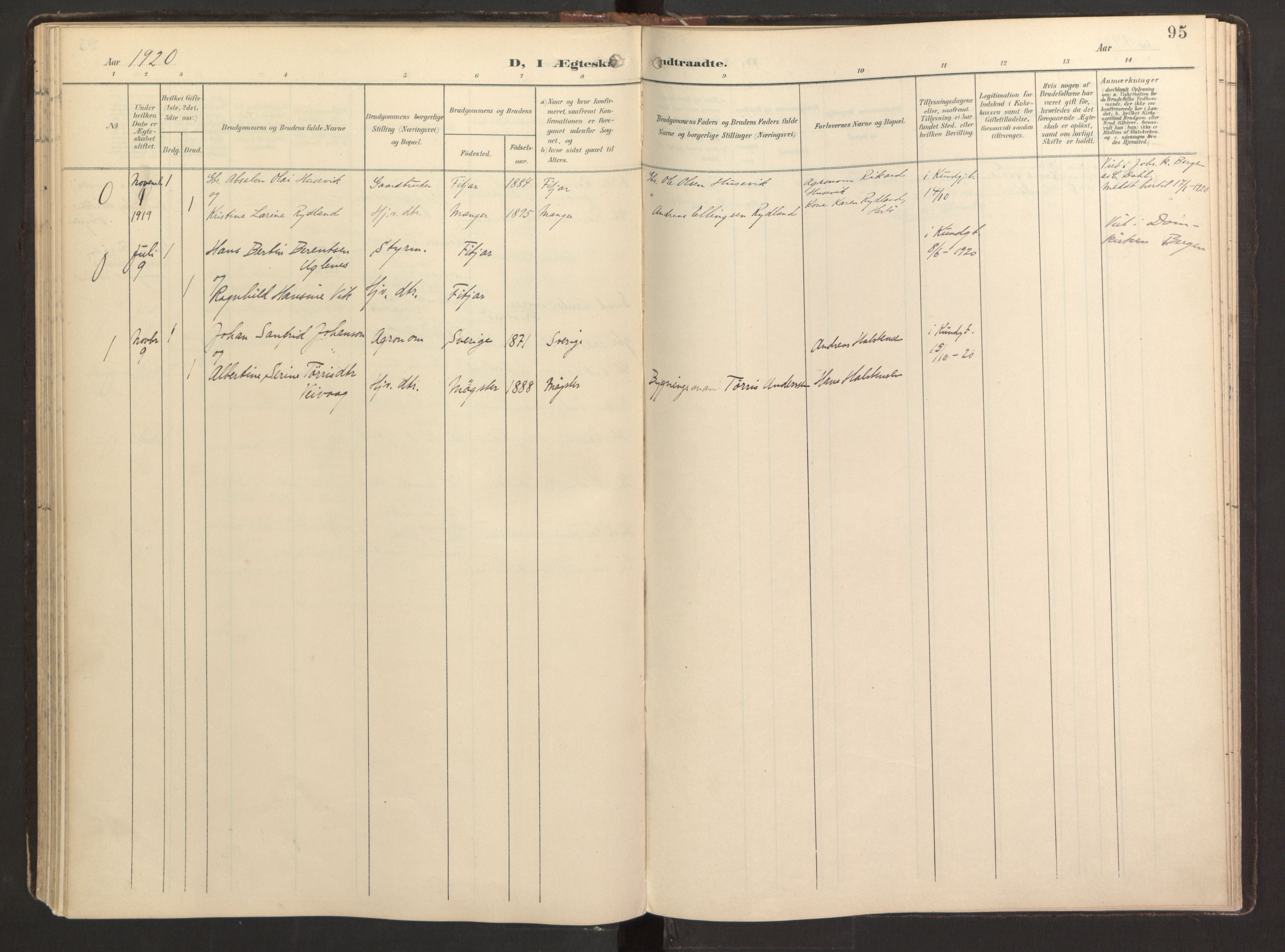 Fitjar sokneprestembete, AV/SAB-A-99926: Parish register (official) no. B 1, 1900-1926, p. 95