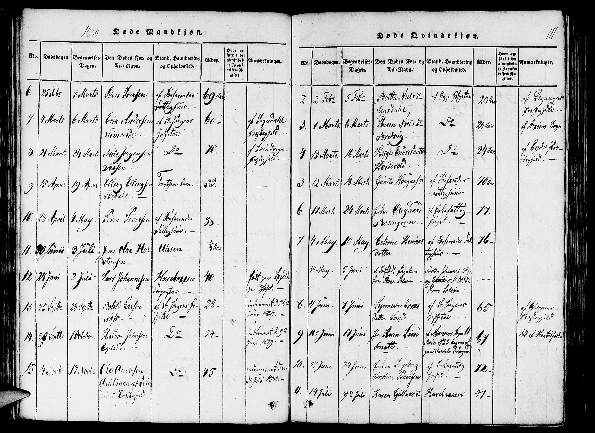 St. Jørgens hospital og Årstad sokneprestembete, AV/SAB-A-99934: Parish register (official) no. A 3, 1815-1843, p. 111