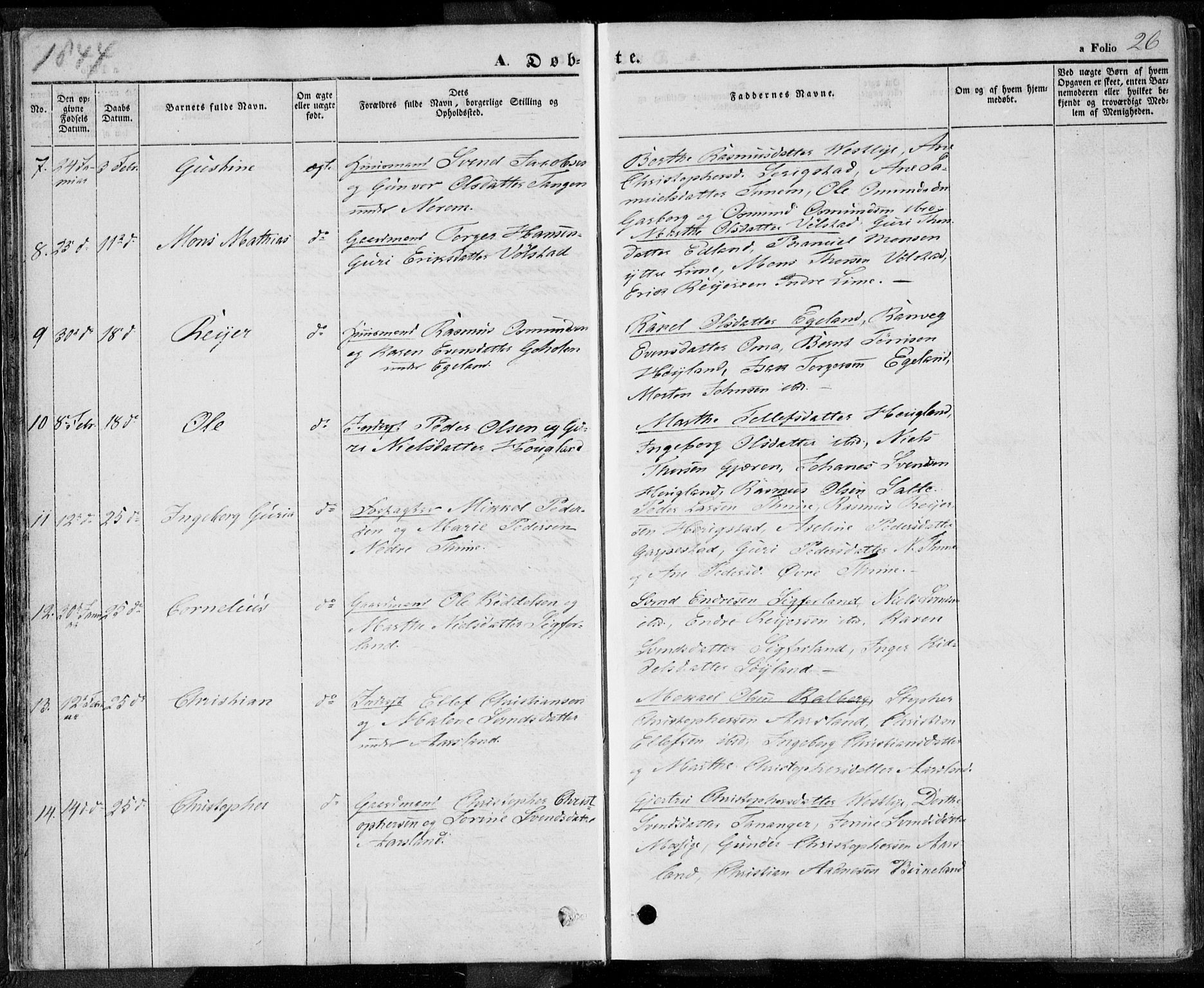 Lye sokneprestkontor, AV/SAST-A-101794/001/30BA/L0005: Parish register (official) no. A 5.1, 1842-1855, p. 26