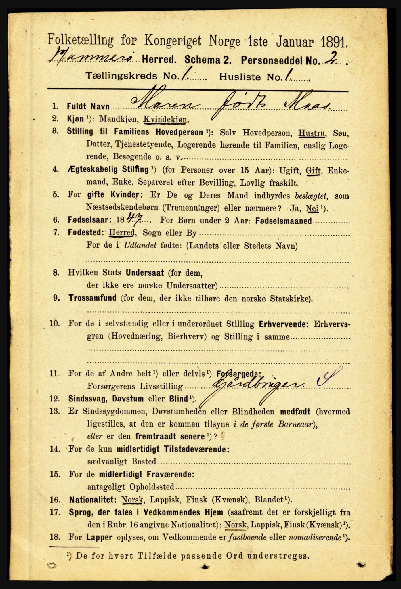 RA, 1891 census for 1849 Hamarøy, 1891, p. 78