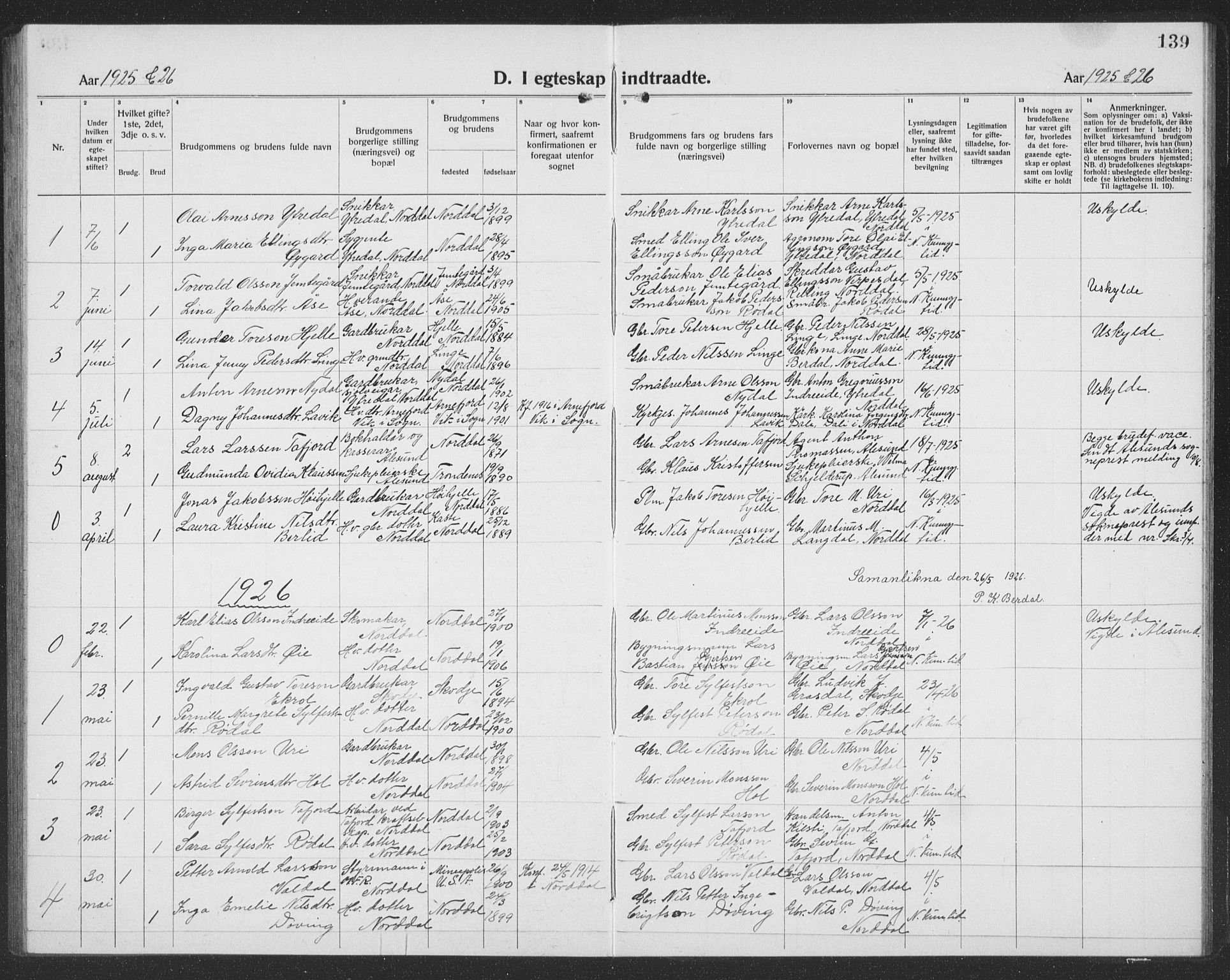 Ministerialprotokoller, klokkerbøker og fødselsregistre - Møre og Romsdal, AV/SAT-A-1454/519/L0266: Parish register (copy) no. 519C07, 1921-1939, p. 139