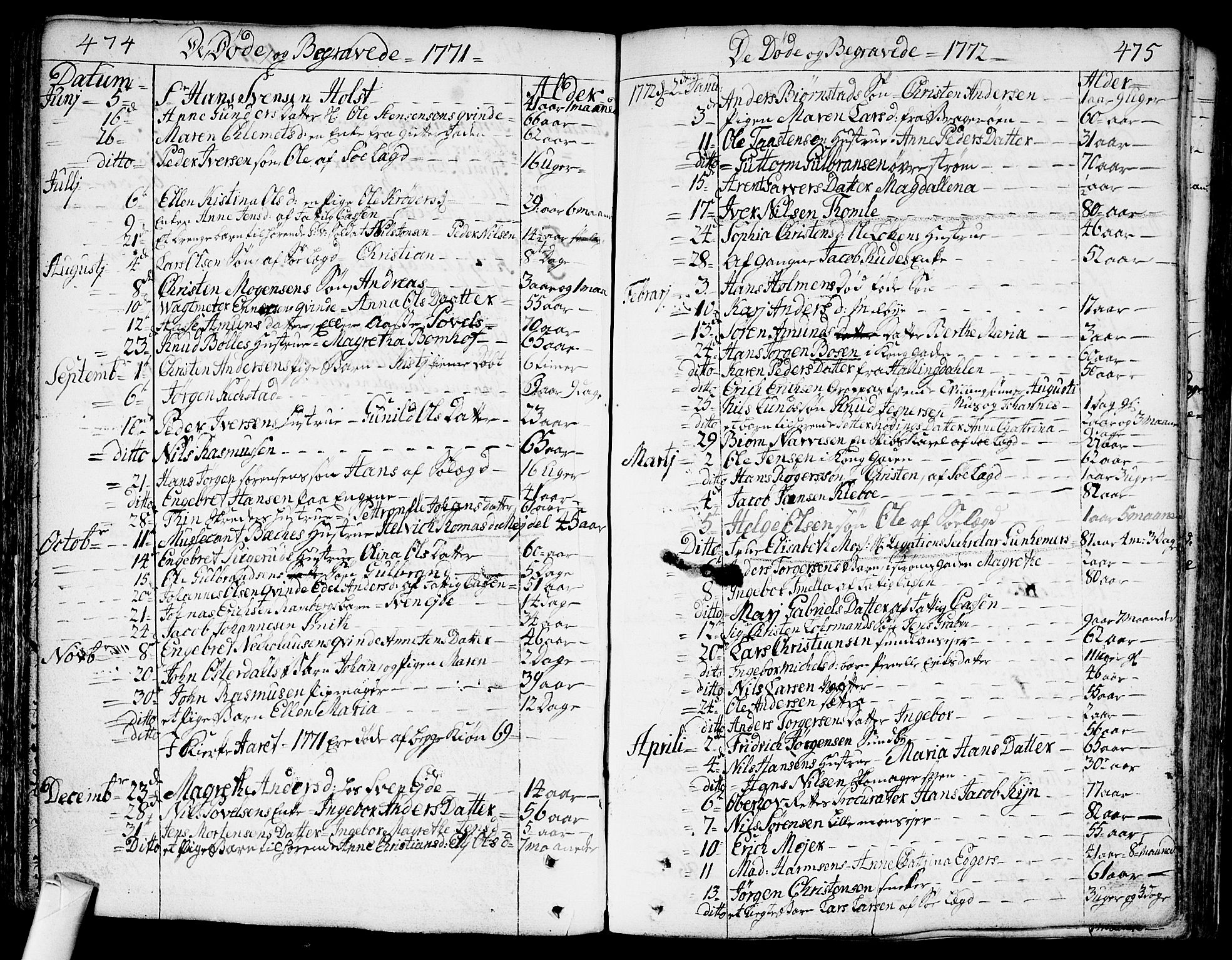 Bragernes kirkebøker, SAKO/A-6/F/Fa/L0005: Parish register (official) no. I 5, 1759-1781, p. 474-475