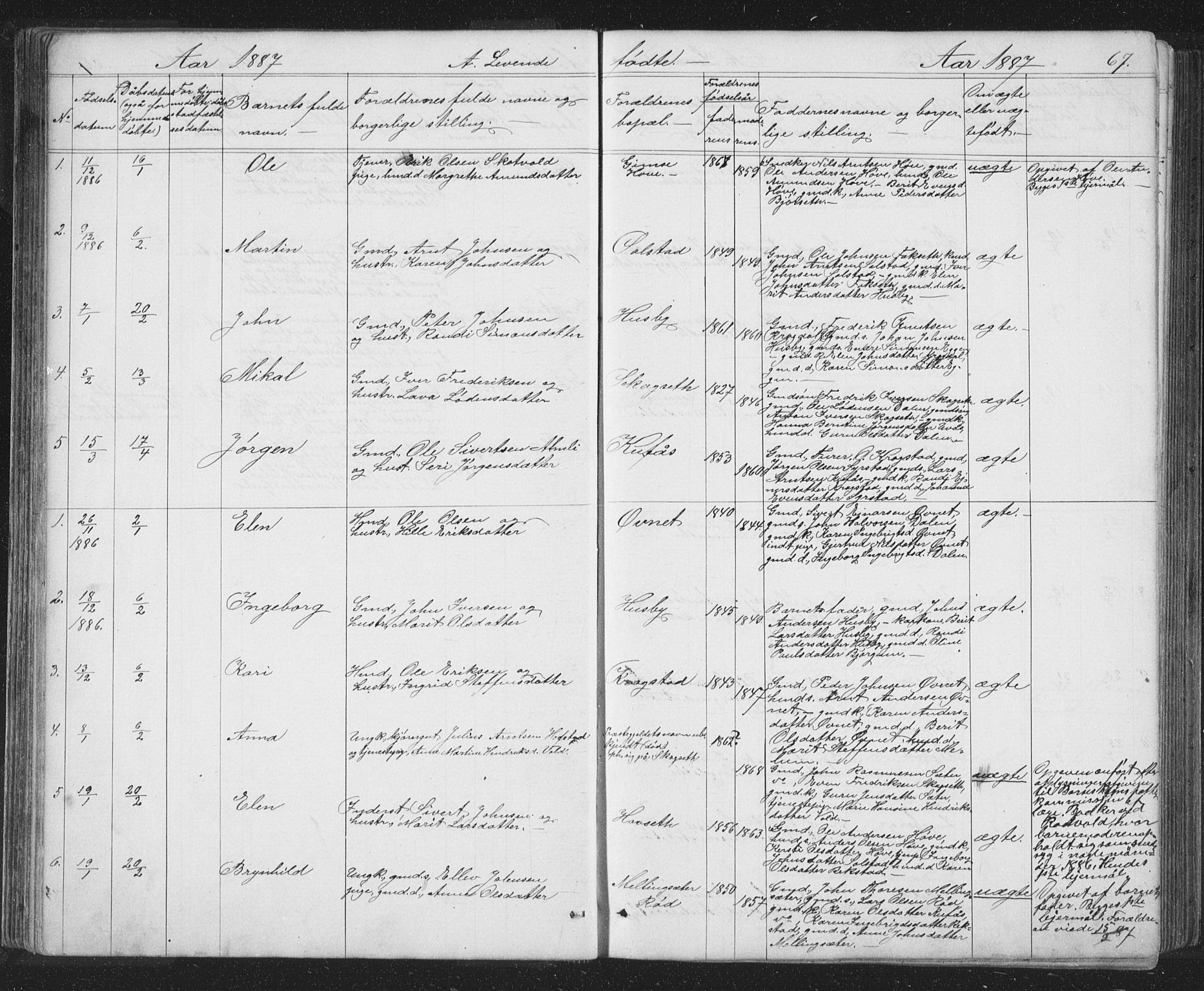 Ministerialprotokoller, klokkerbøker og fødselsregistre - Sør-Trøndelag, SAT/A-1456/667/L0798: Parish register (copy) no. 667C03, 1867-1929, p. 67