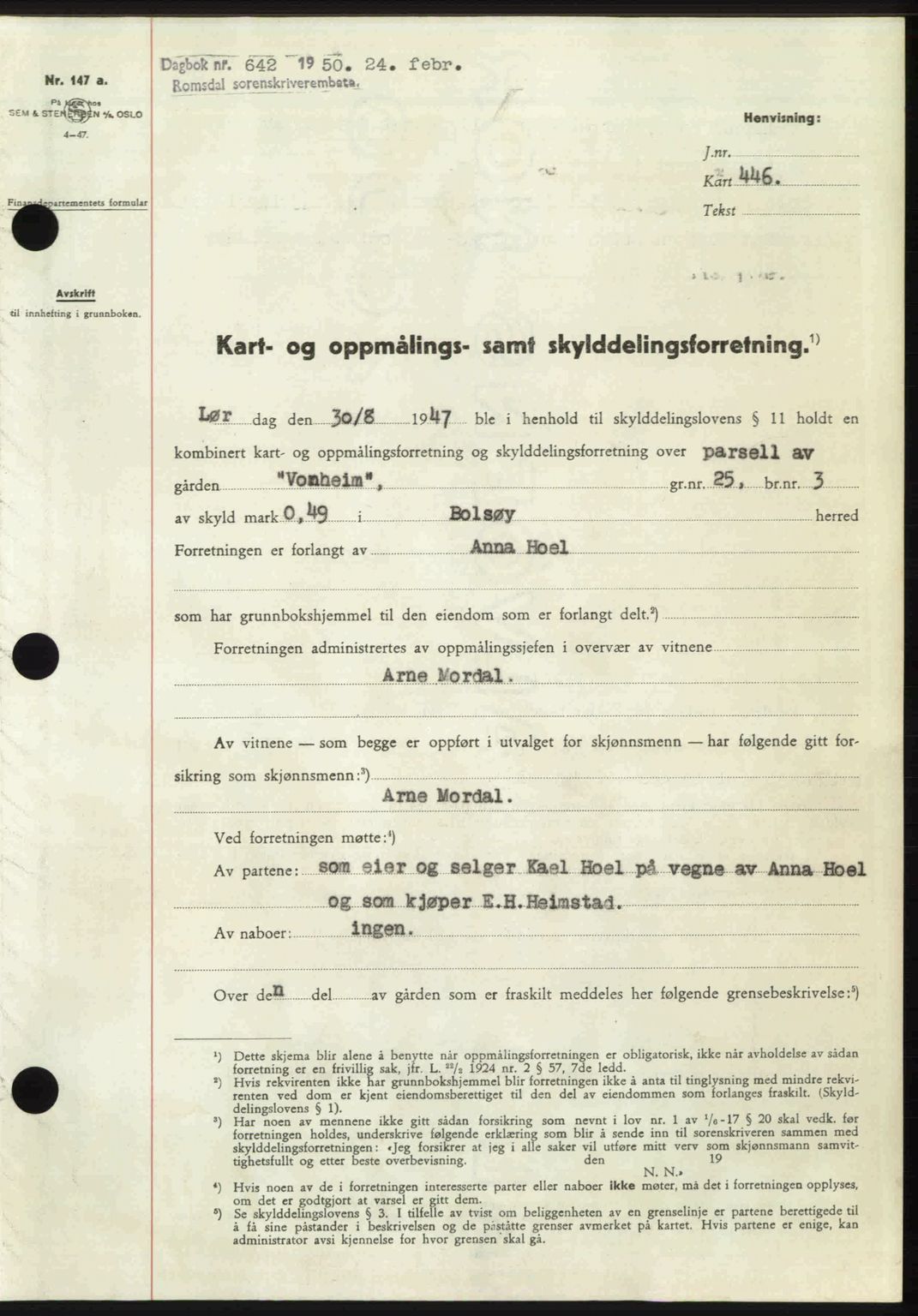 Romsdal sorenskriveri, AV/SAT-A-4149/1/2/2C: Mortgage book no. A32, 1950-1950, Diary no: : 642/1950