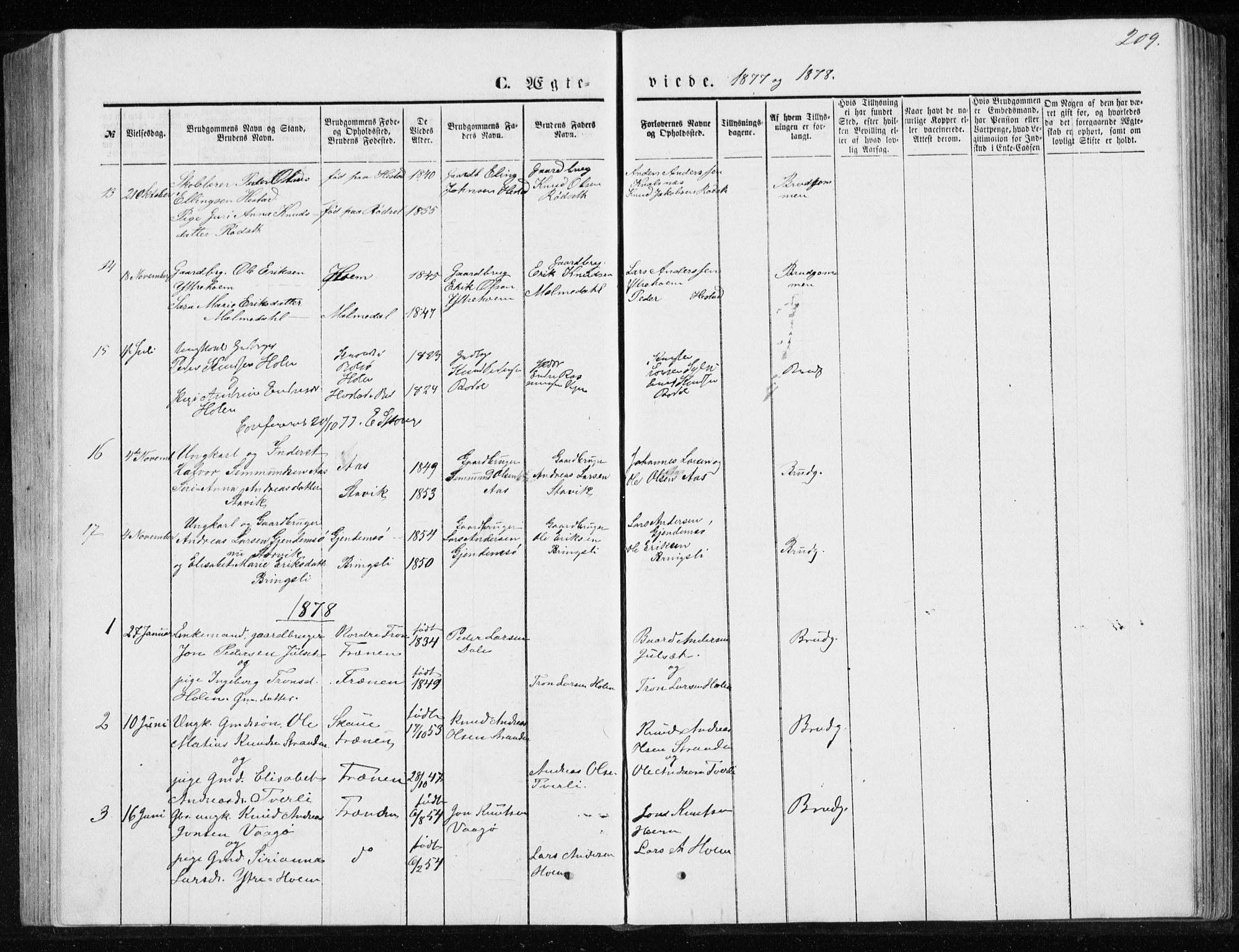 Ministerialprotokoller, klokkerbøker og fødselsregistre - Møre og Romsdal, SAT/A-1454/565/L0754: Parish register (copy) no. 565C03, 1870-1896, p. 209