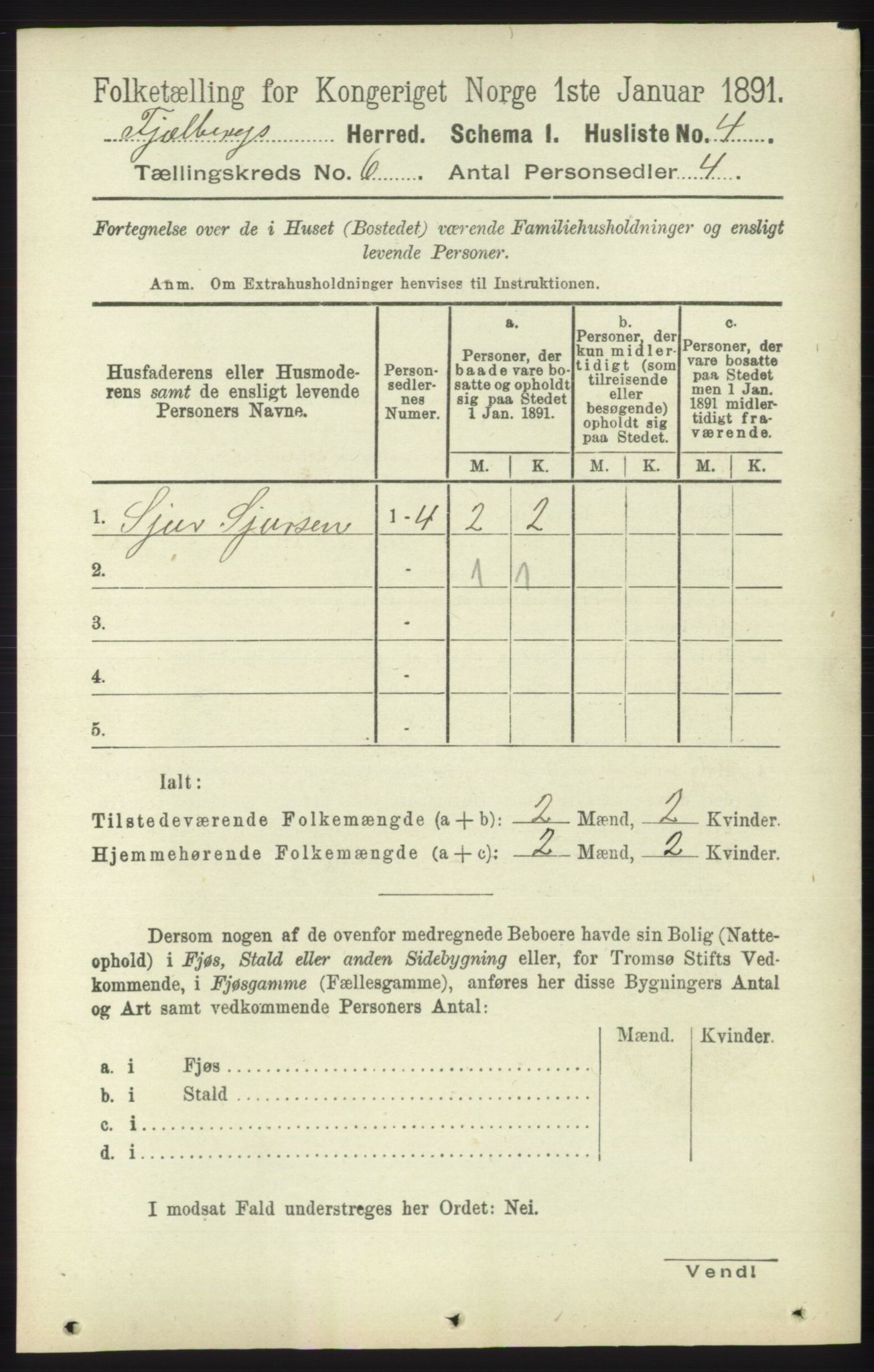 RA, 1891 census for 1213 Fjelberg, 1891, p. 1883