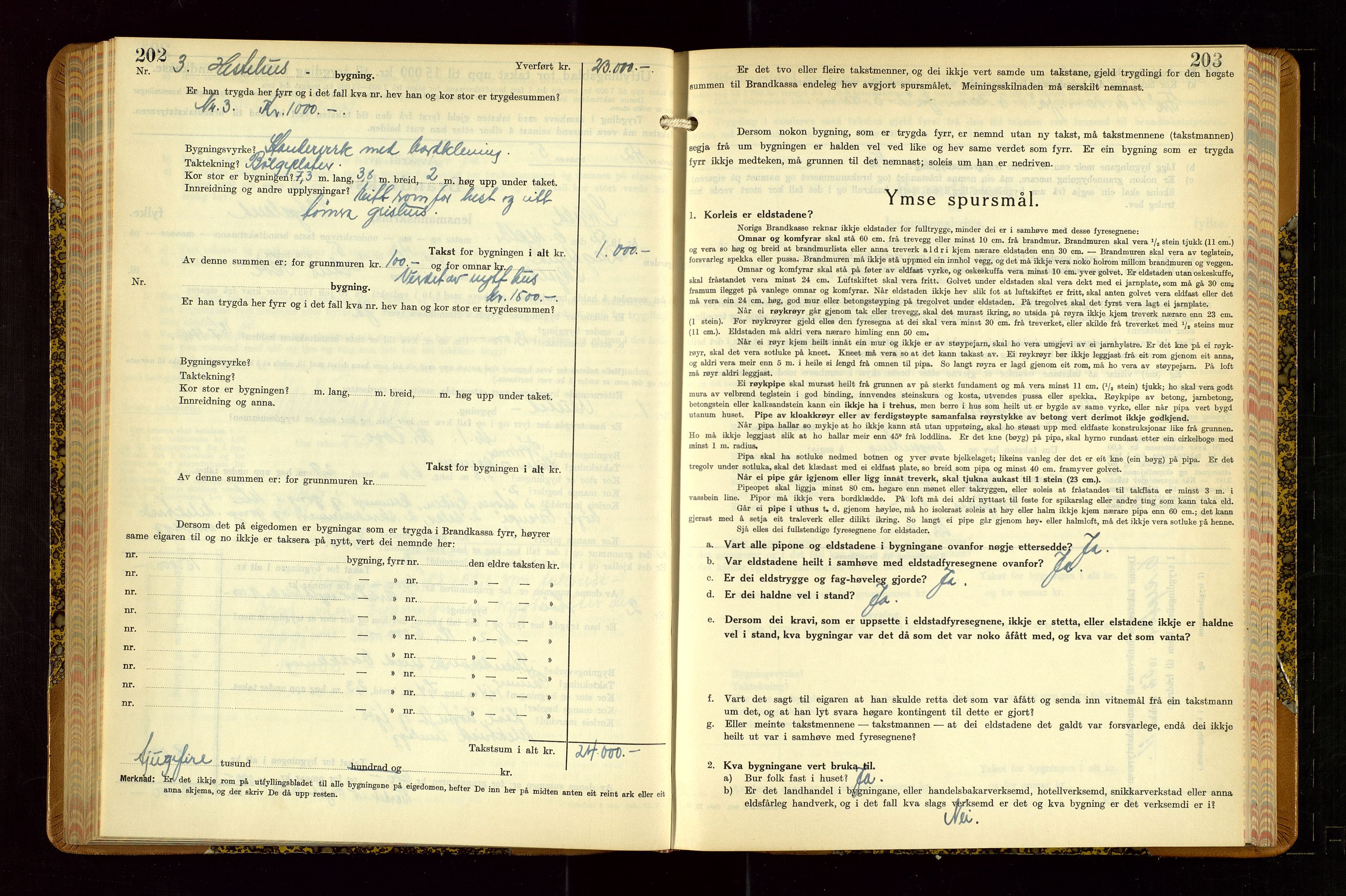 Skjold lensmannskontor, AV/SAST-A-100182/Gob/L0002: "Branntakstbok for Skjold lensmannskrins Rogaland fylke", 1939-1952, p. 202-203