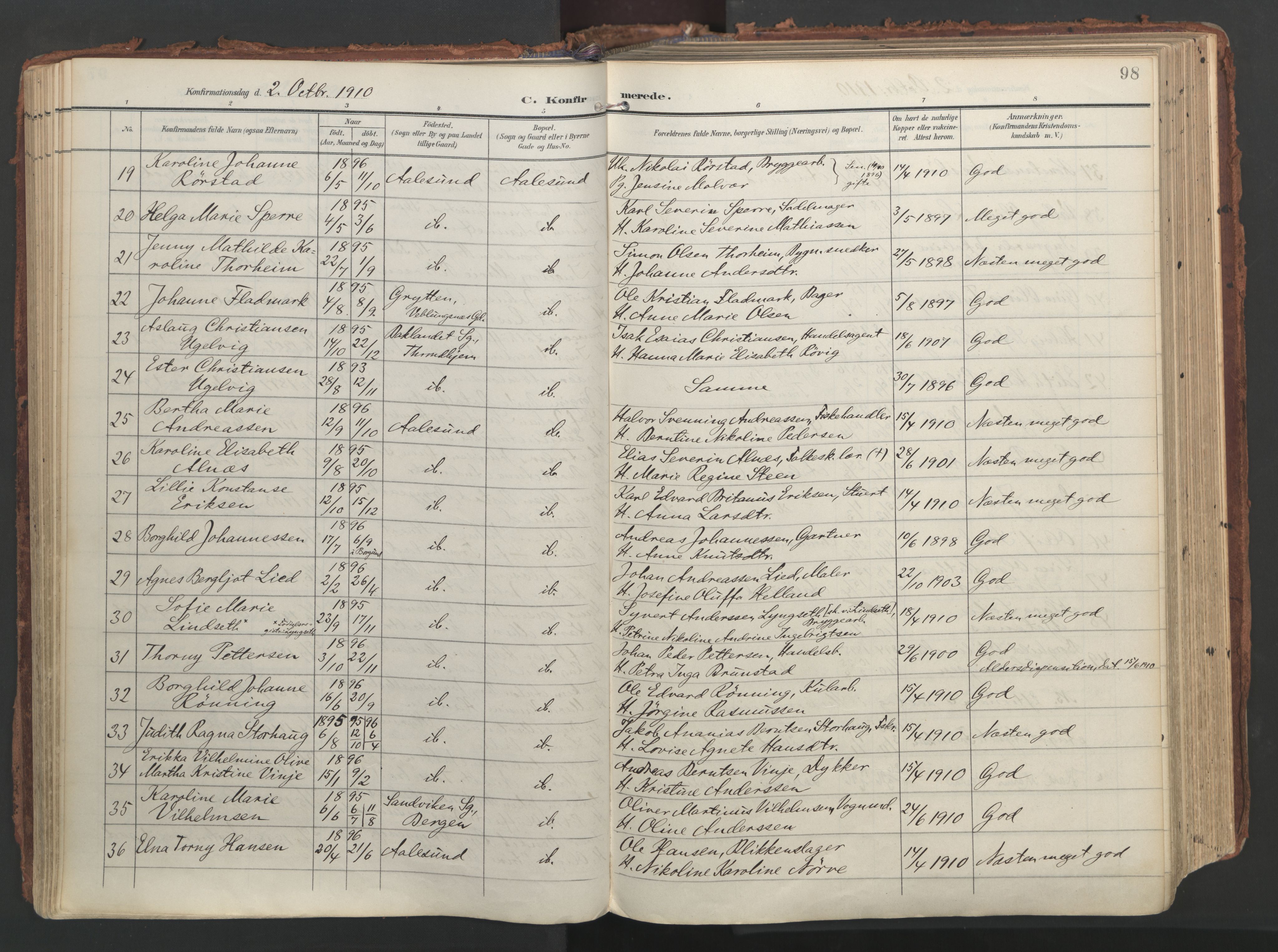 Ministerialprotokoller, klokkerbøker og fødselsregistre - Møre og Romsdal, AV/SAT-A-1454/529/L0459: Parish register (official) no. 529A09, 1904-1917, p. 98