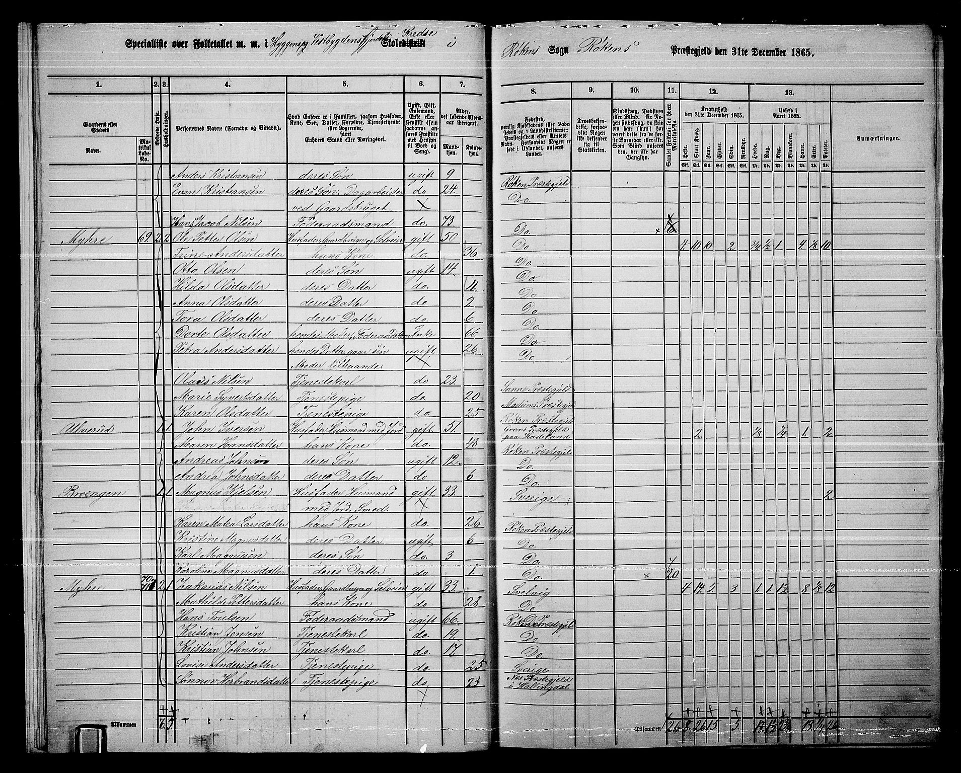 RA, 1865 census for Røyken, 1865, p. 14