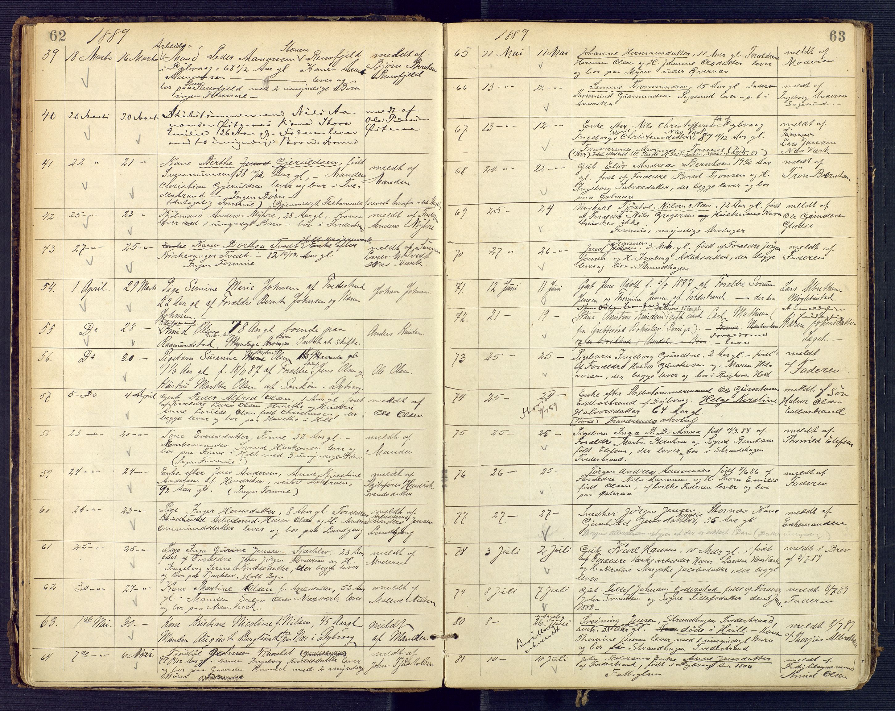 Holt sorenskriveri, AV/SAK-1221-0002/H/Ha/L0002: Dødsfallsprotokoll nr. 3, 1882-1902, p. 62-63