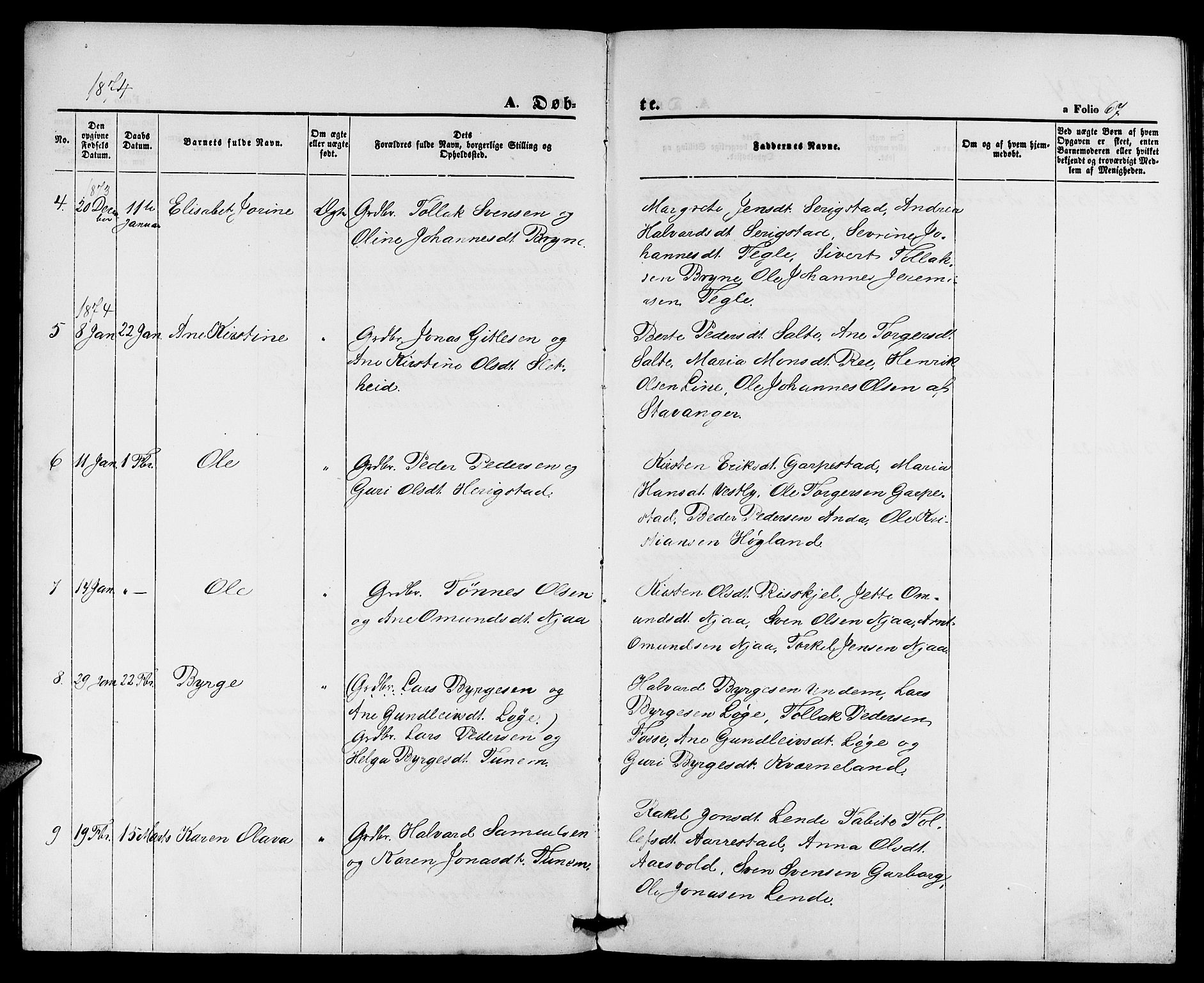 Lye sokneprestkontor, AV/SAST-A-101794/001/30BB/L0004: Parish register (copy) no. B 4, 1868-1878, p. 67