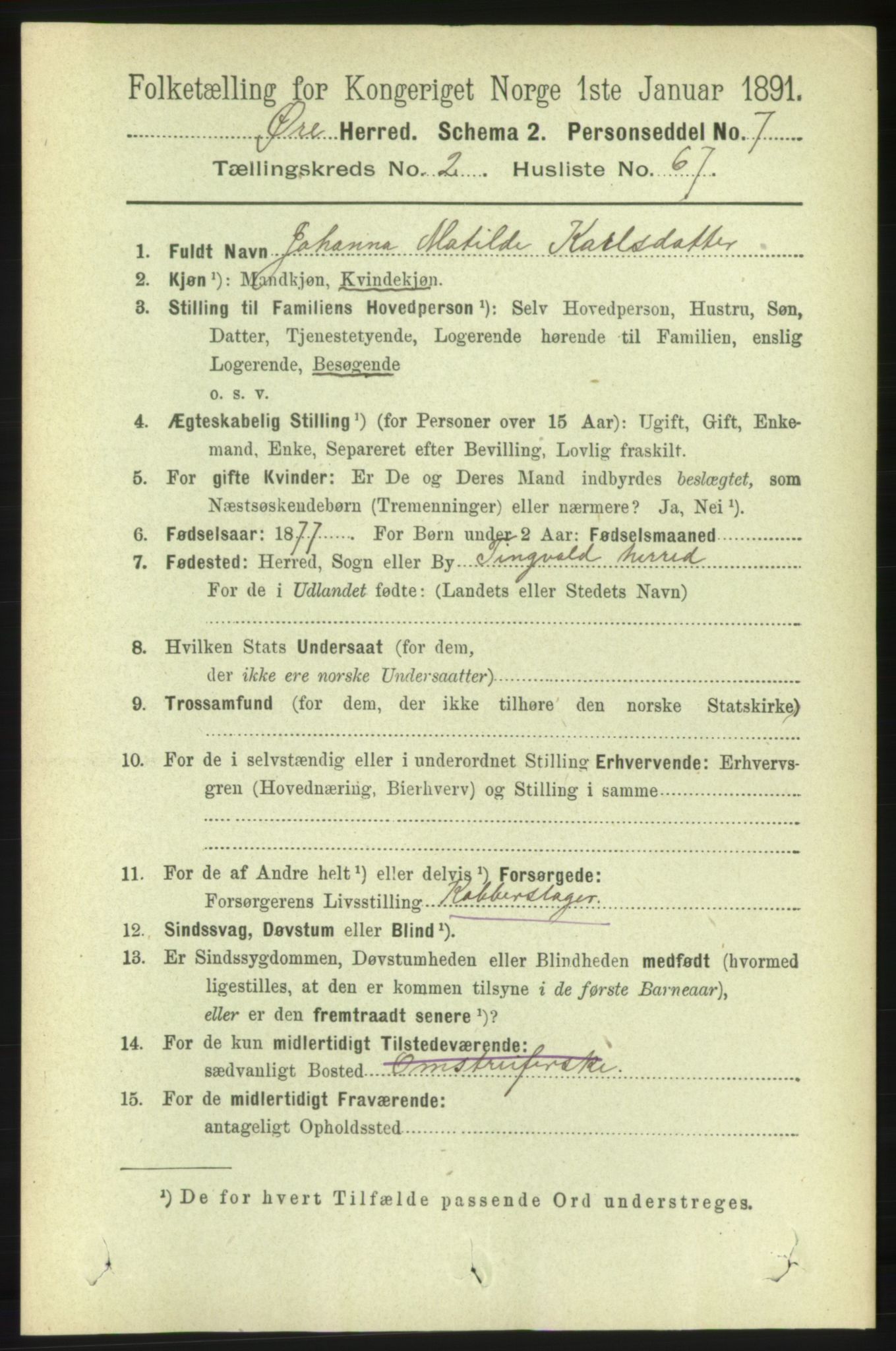 RA, 1891 census for 1558 Øre, 1891, p. 1008