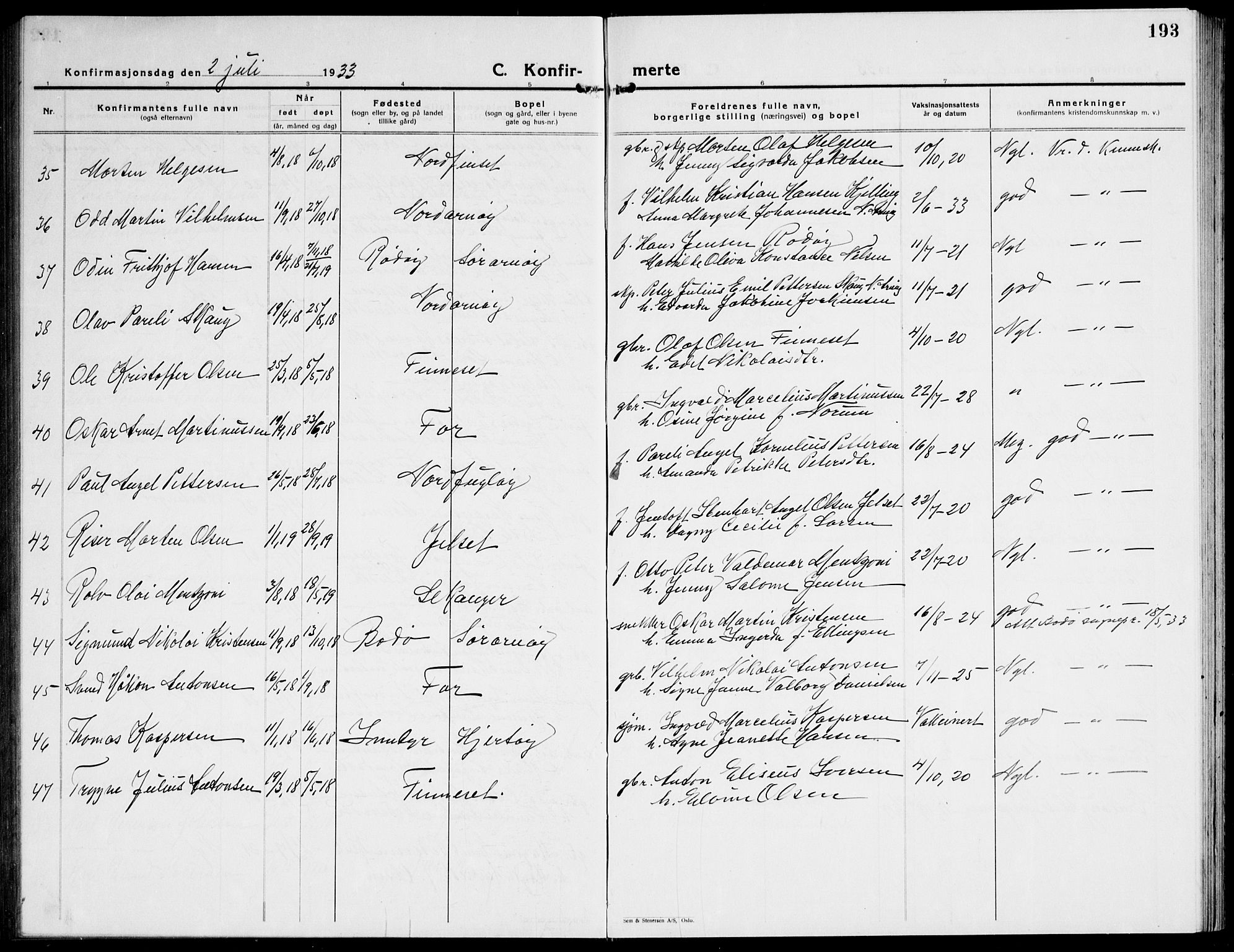Ministerialprotokoller, klokkerbøker og fødselsregistre - Nordland, AV/SAT-A-1459/805/L0111: Parish register (copy) no. 805C07, 1925-1943, p. 193