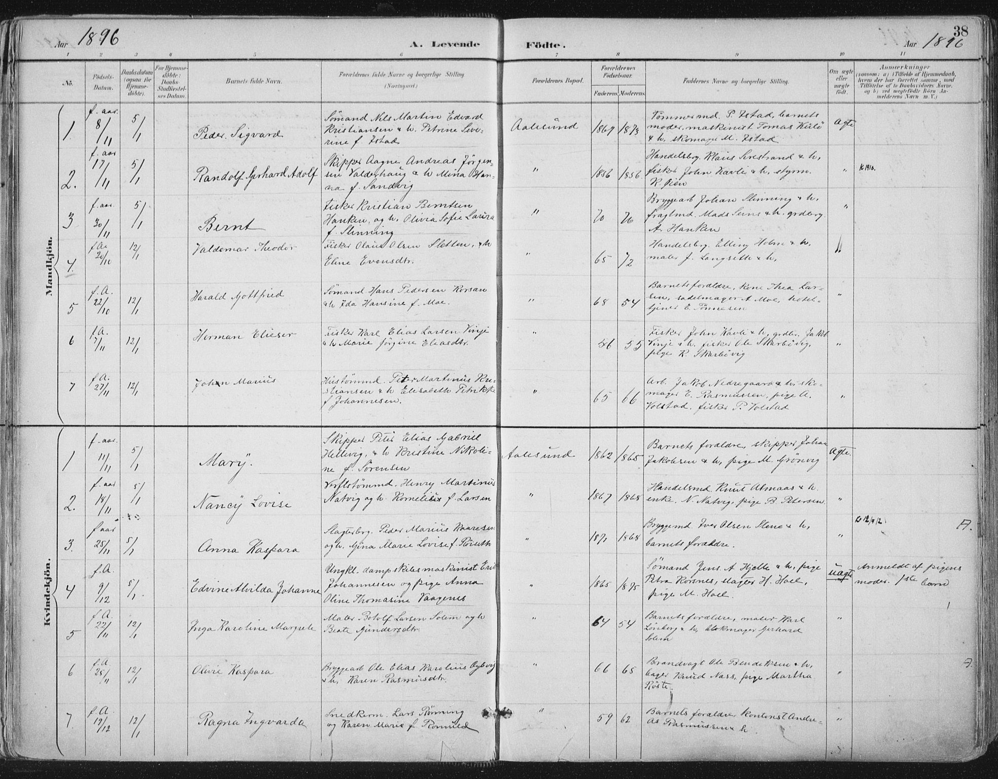 Ministerialprotokoller, klokkerbøker og fødselsregistre - Møre og Romsdal, SAT/A-1454/529/L0456: Parish register (official) no. 529A06, 1894-1906, p. 38