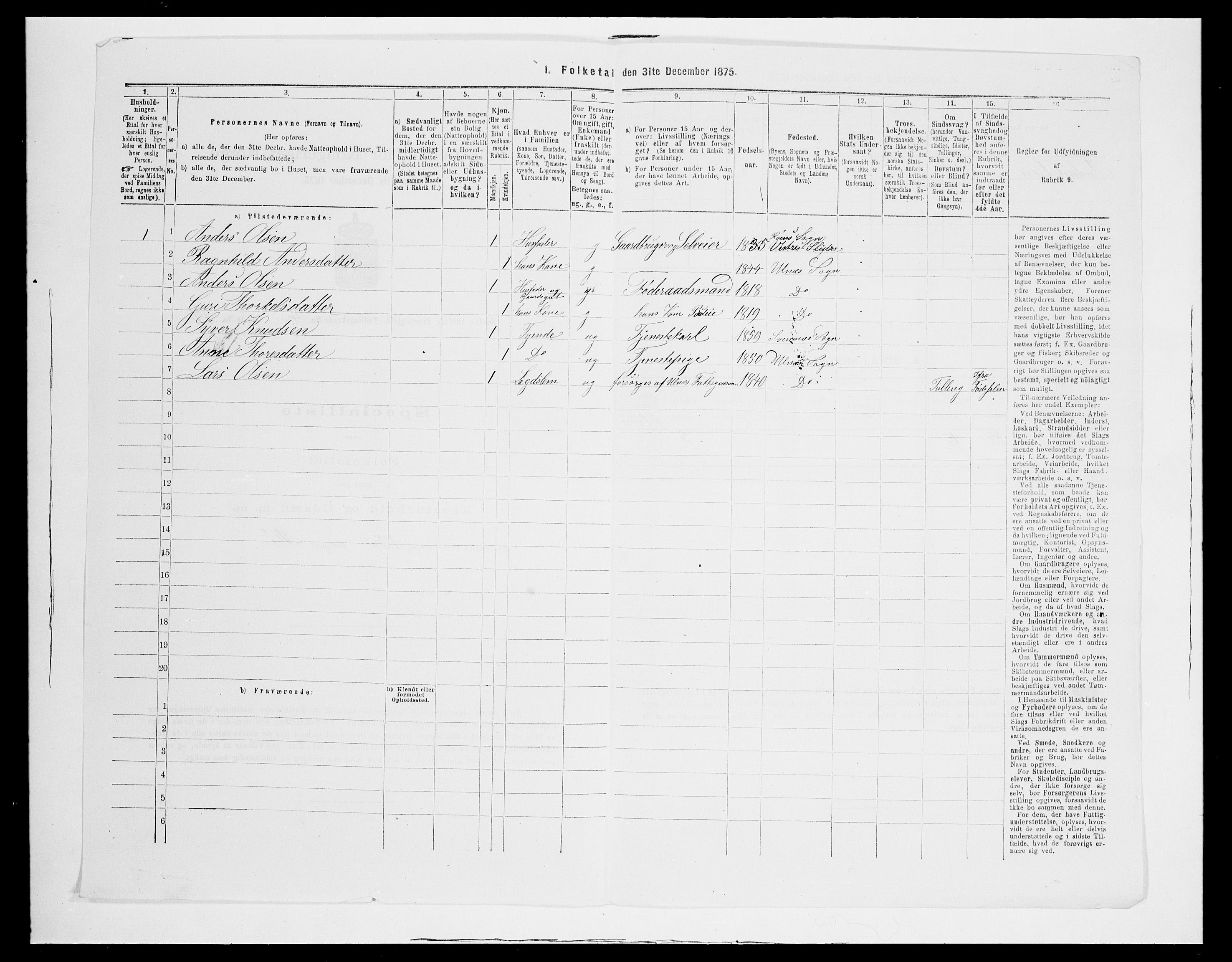 SAH, 1875 census for 0542P Nord-Aurdal, 1875, p. 705