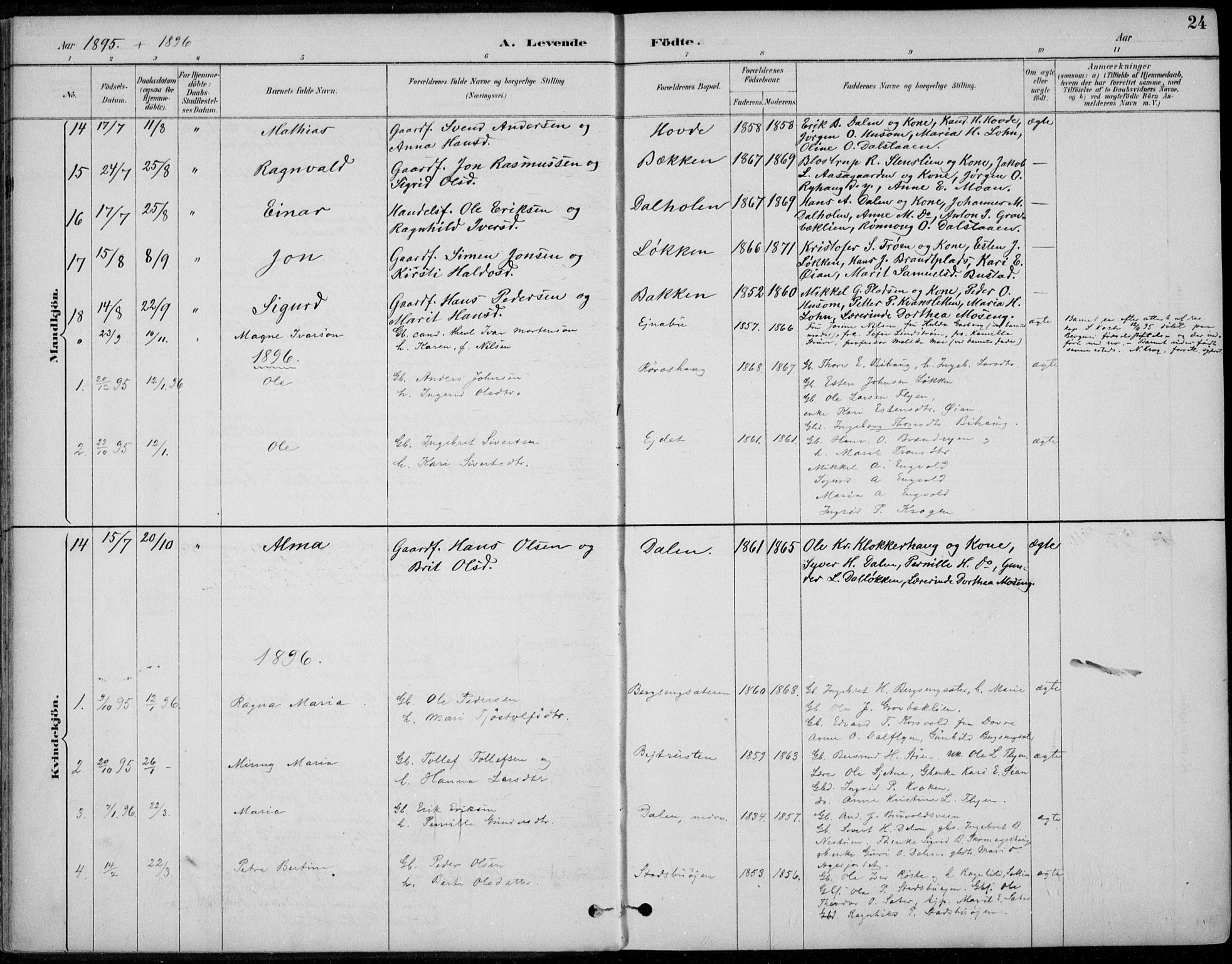 Alvdal prestekontor, SAH/PREST-060/H/Ha/Haa/L0003: Parish register (official) no. 3, 1886-1912, p. 24