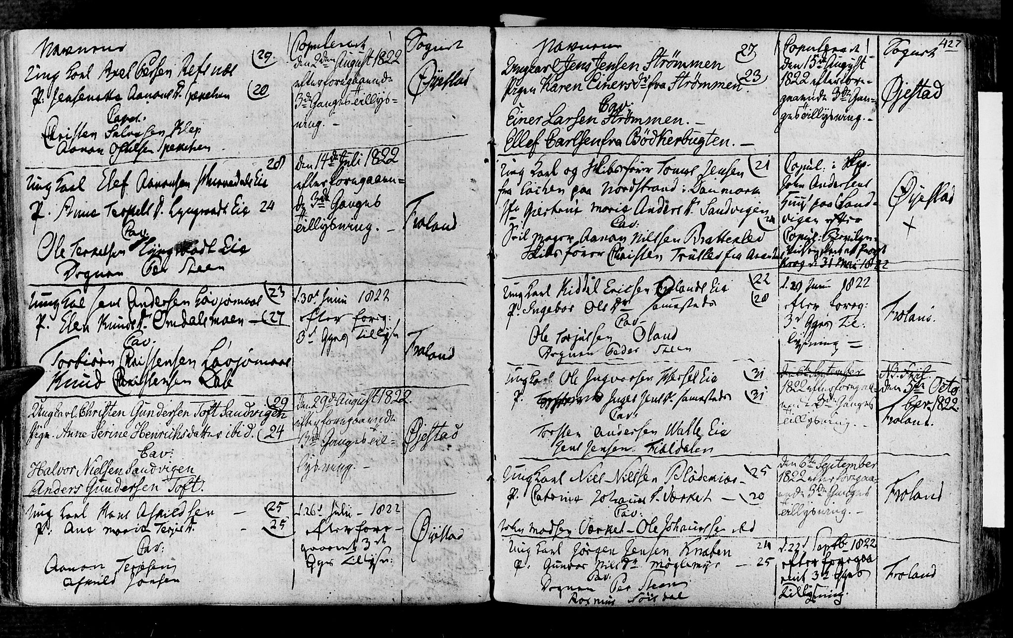 Øyestad sokneprestkontor, AV/SAK-1111-0049/F/Fa/L0011: Parish register (official) no. A 11, 1805-1824, p. 427