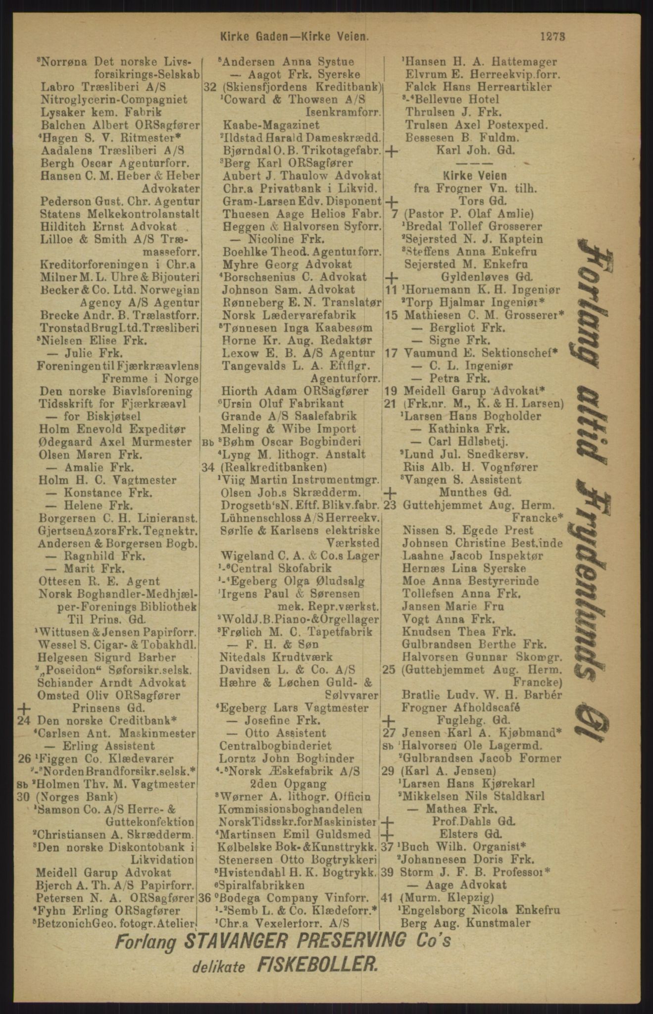 Kristiania/Oslo adressebok, PUBL/-, 1911, p. 1273