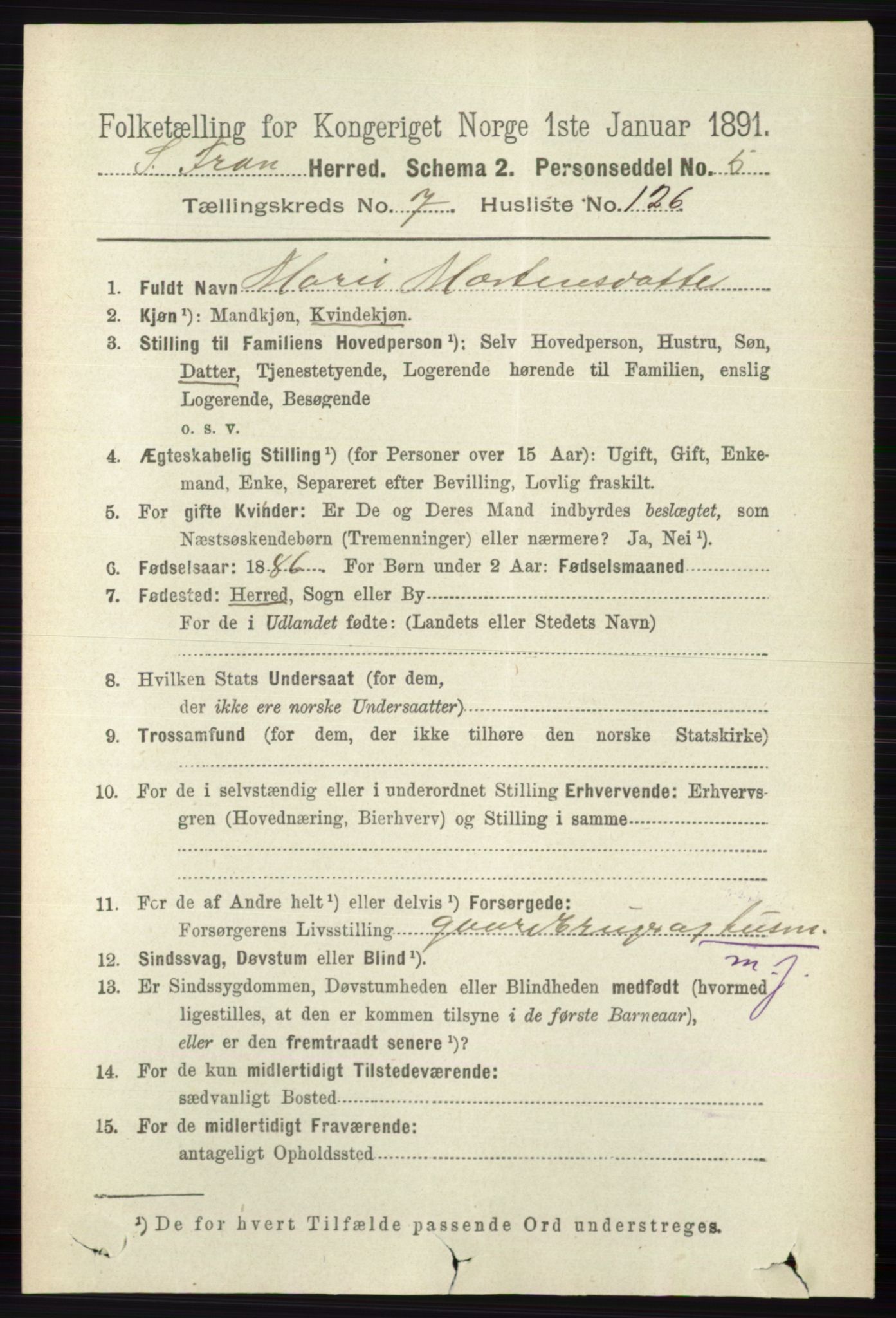 RA, 1891 census for 0519 Sør-Fron, 1891, p. 3702