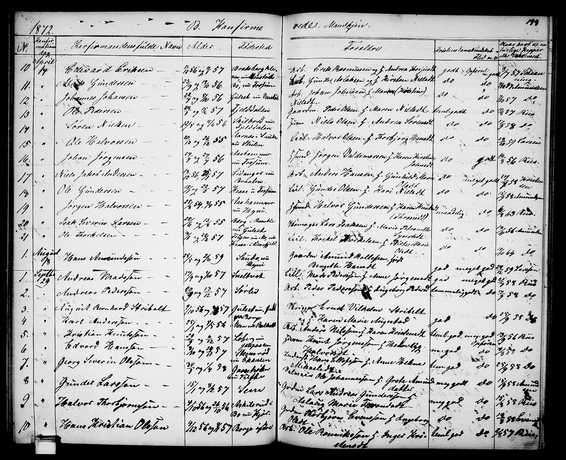 Gjerpen kirkebøker, AV/SAKO-A-265/G/Ga/L0001: Parish register (copy) no. I 1, 1864-1882, p. 199