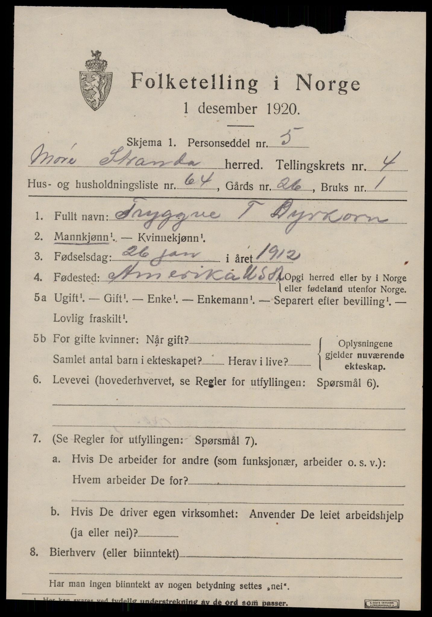 SAT, 1920 census for Stranda, 1920, p. 3207