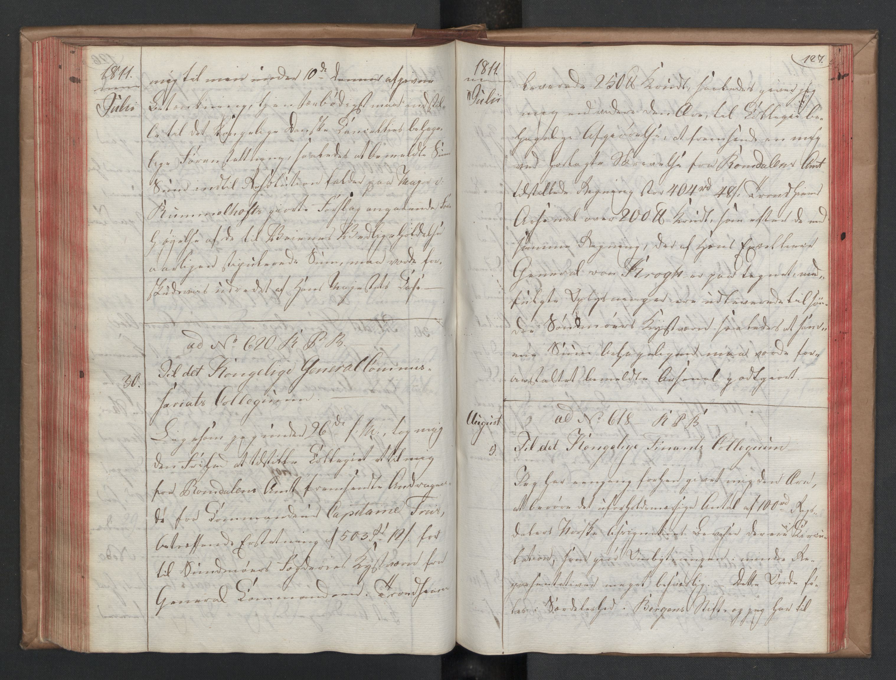 Stattholderembetet 1810-1814, 2. kontor (Kontor B), AV/RA-EA-5432/Ba/L0001: Kollegial korrespondanseprotokoll, 1810-1811, p. 126b-127a