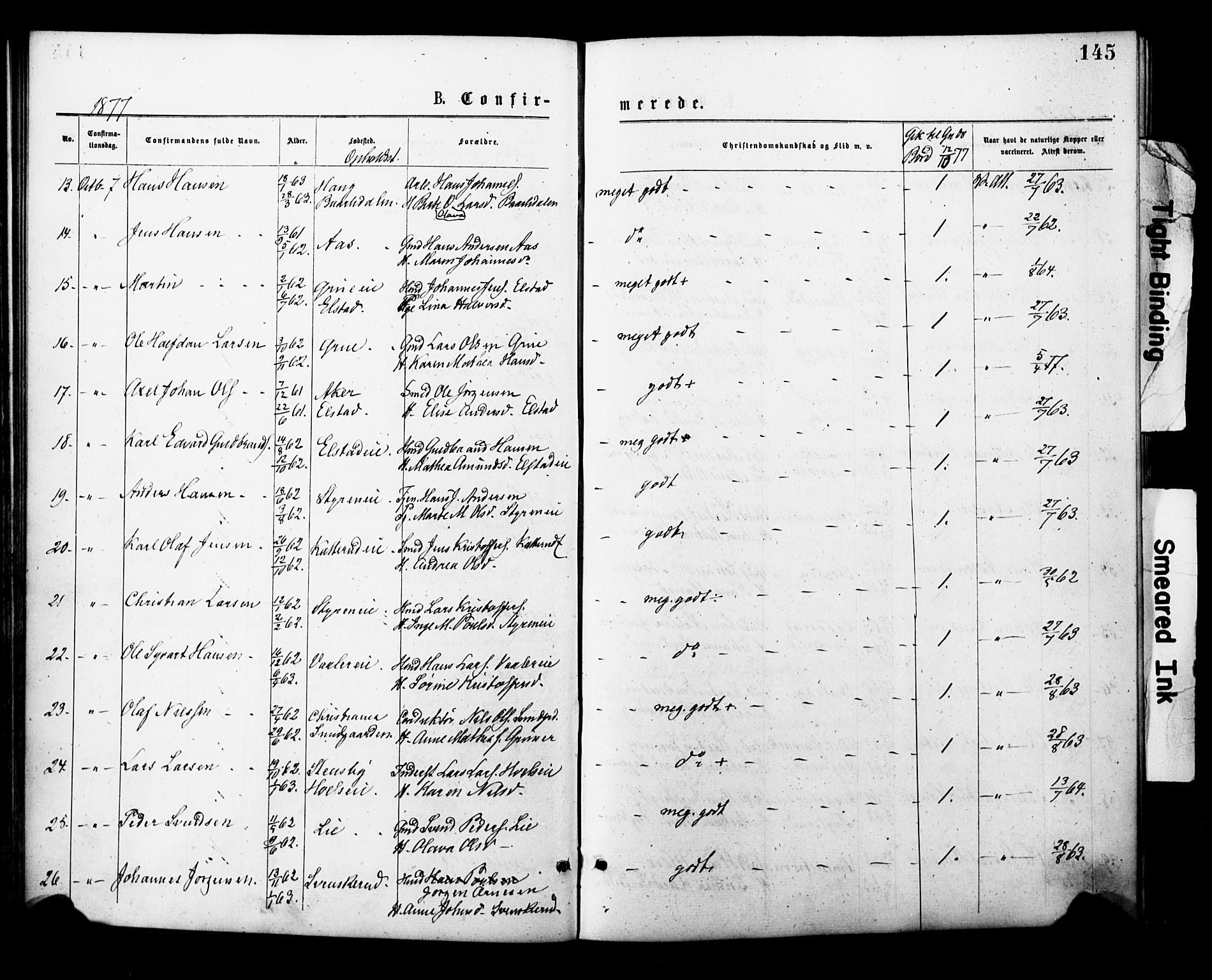 Eidsvoll prestekontor Kirkebøker, AV/SAO-A-10888/F/Fa/L0001: Parish register (official) no. I 1, 1877-1881, p. 145