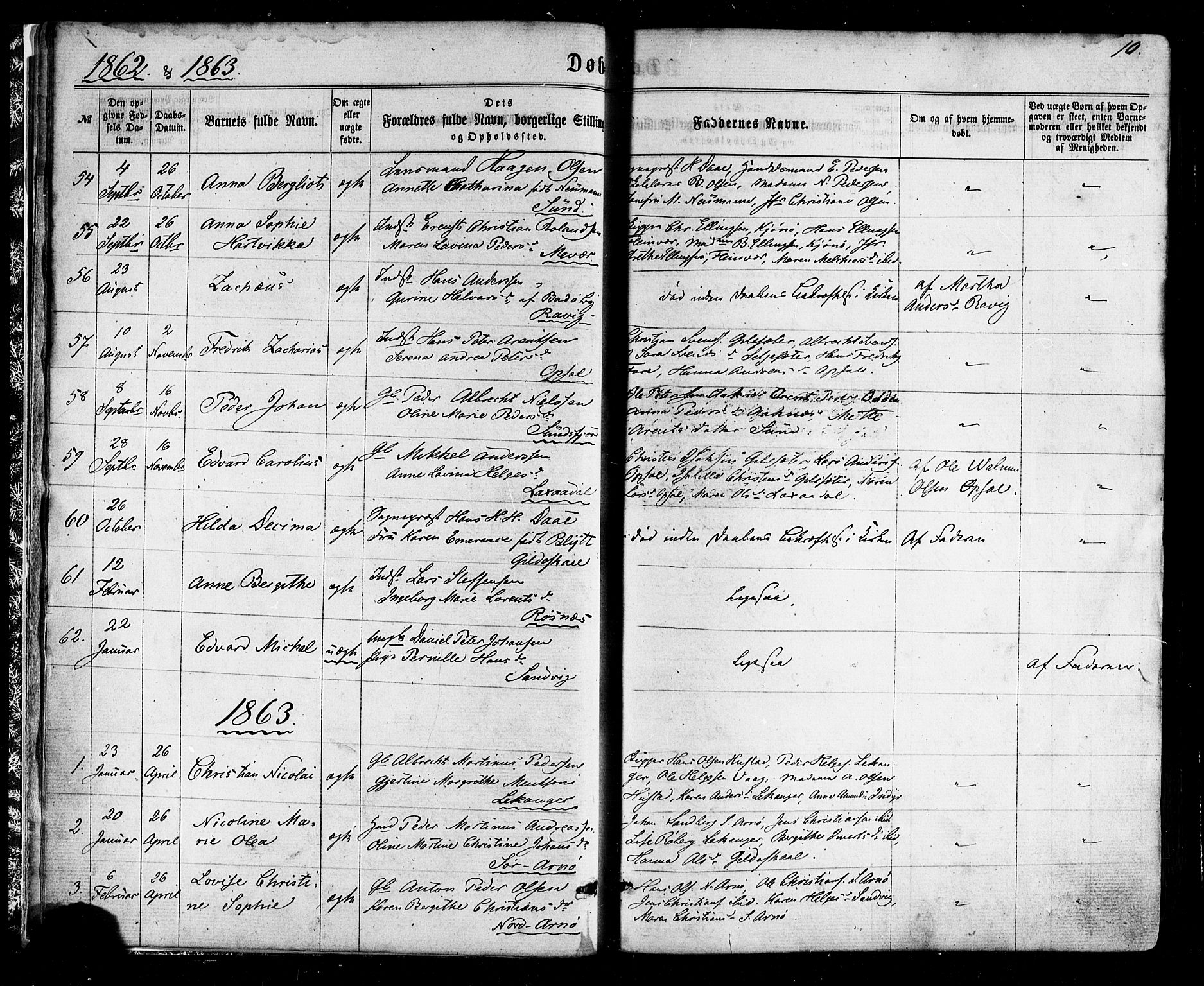 Ministerialprotokoller, klokkerbøker og fødselsregistre - Nordland, SAT/A-1459/805/L0098: Parish register (official) no. 805A05, 1862-1879, p. 10
