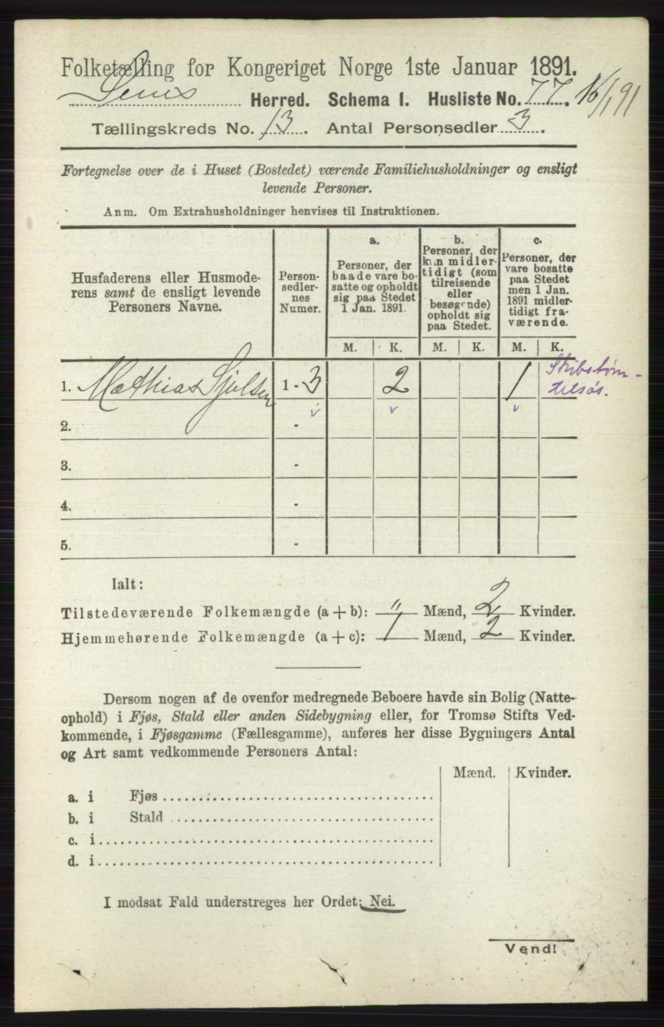 RA, 1891 census for 0721 Sem, 1891, p. 6391