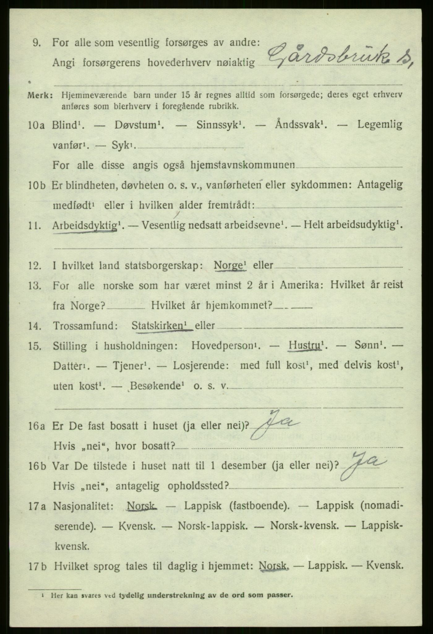 SATØ, 1920 census for Berg, 1920, p. 2447