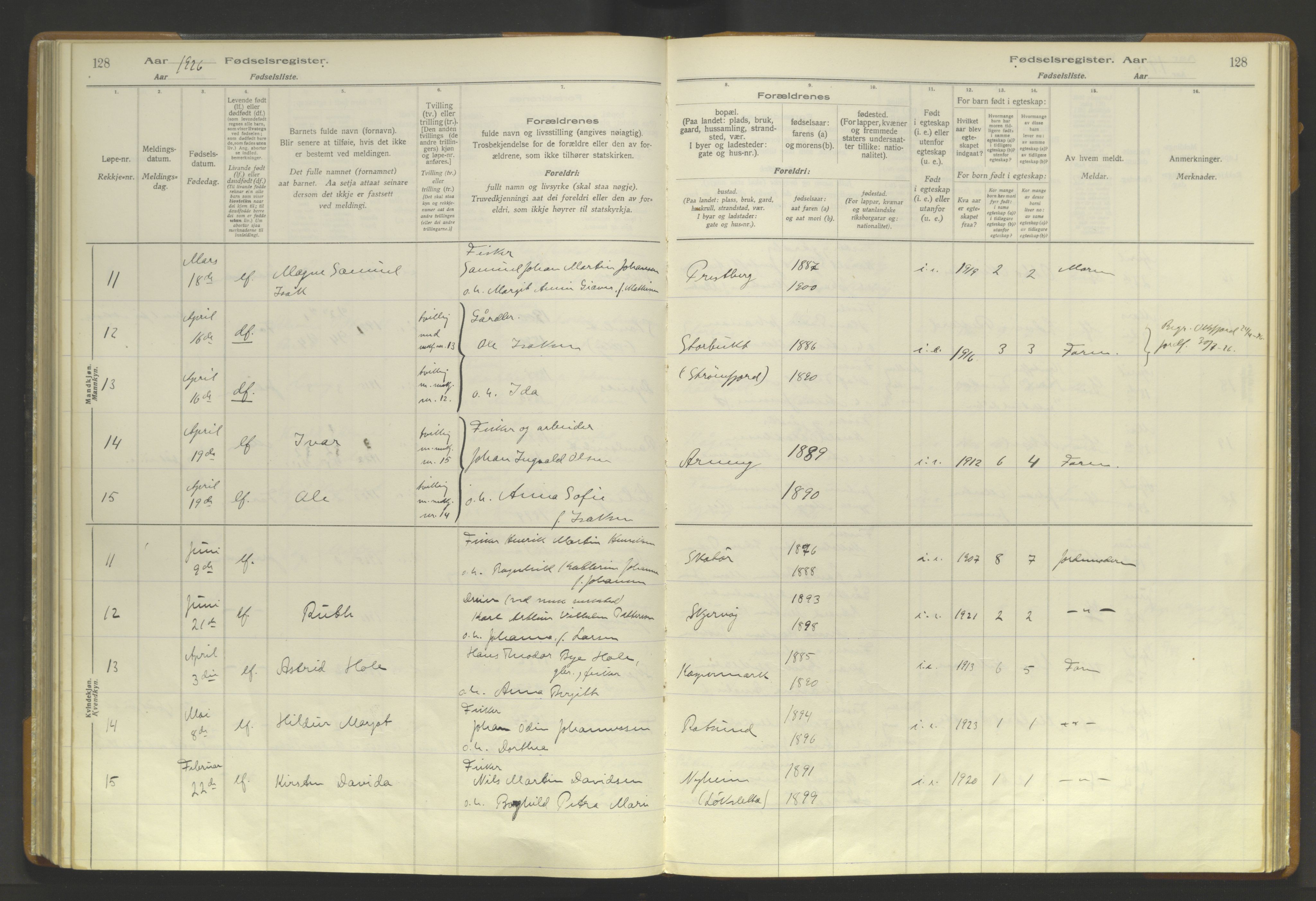 Skjervøy sokneprestkontor, AV/SATØ-S-1300/I/Ia/L0056: Birth register no. 56, 1916-1932, p. 128