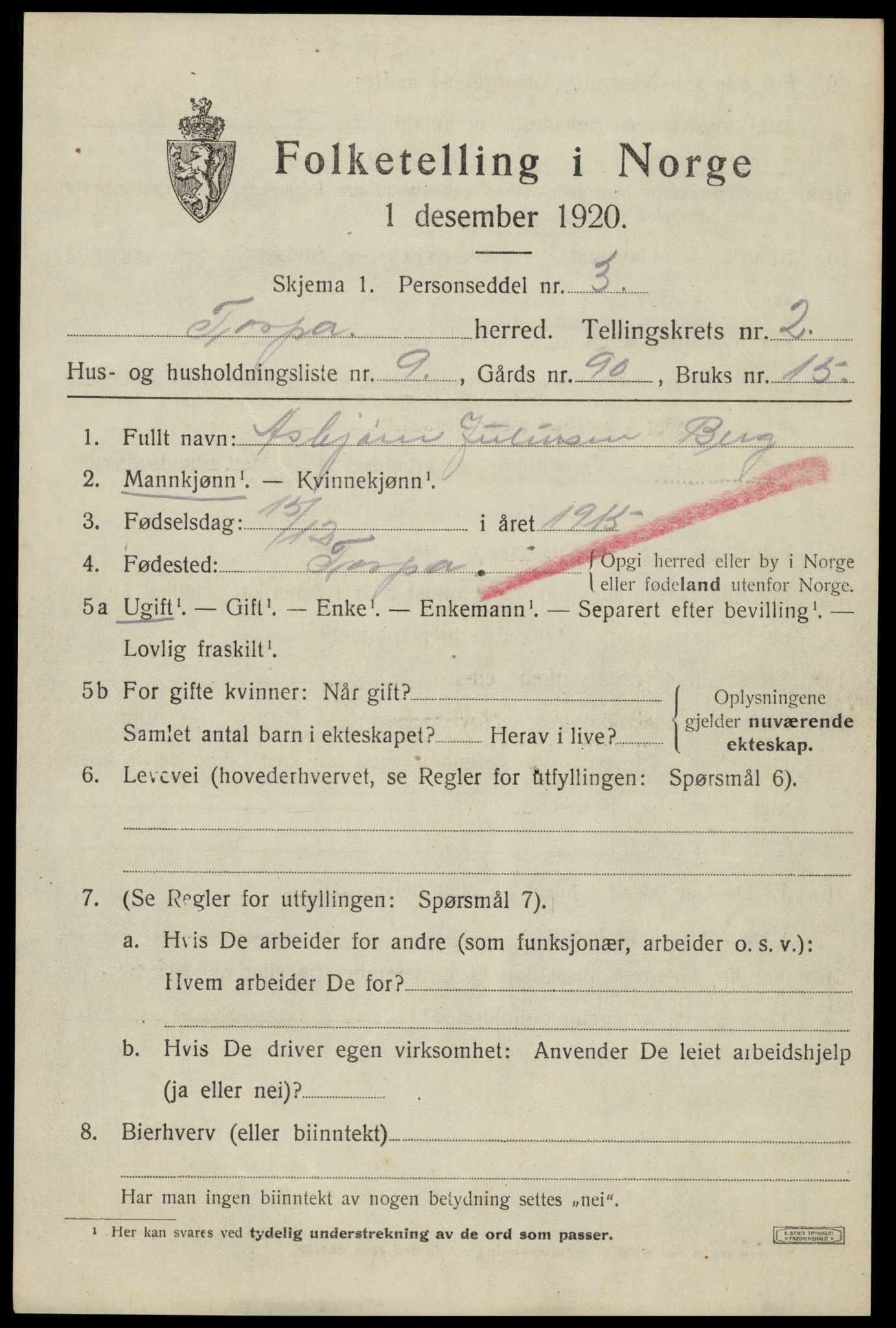 SAH, 1920 census for Torpa, 1920, p. 1755