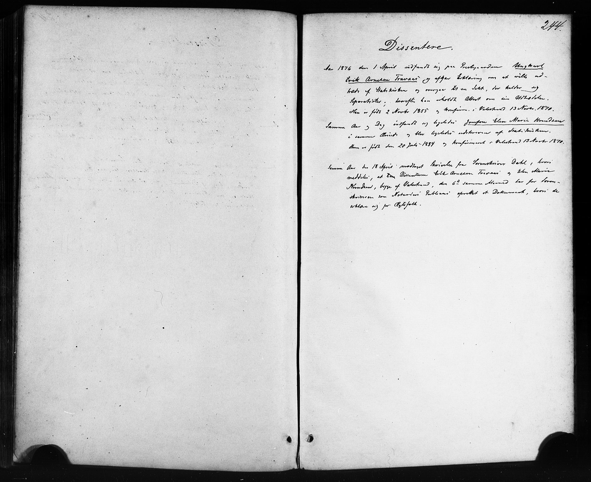 Sveio Sokneprestembete, SAB/A-78501/H/Haa: Parish register (official) no. C 1, 1862-1880, p. 244