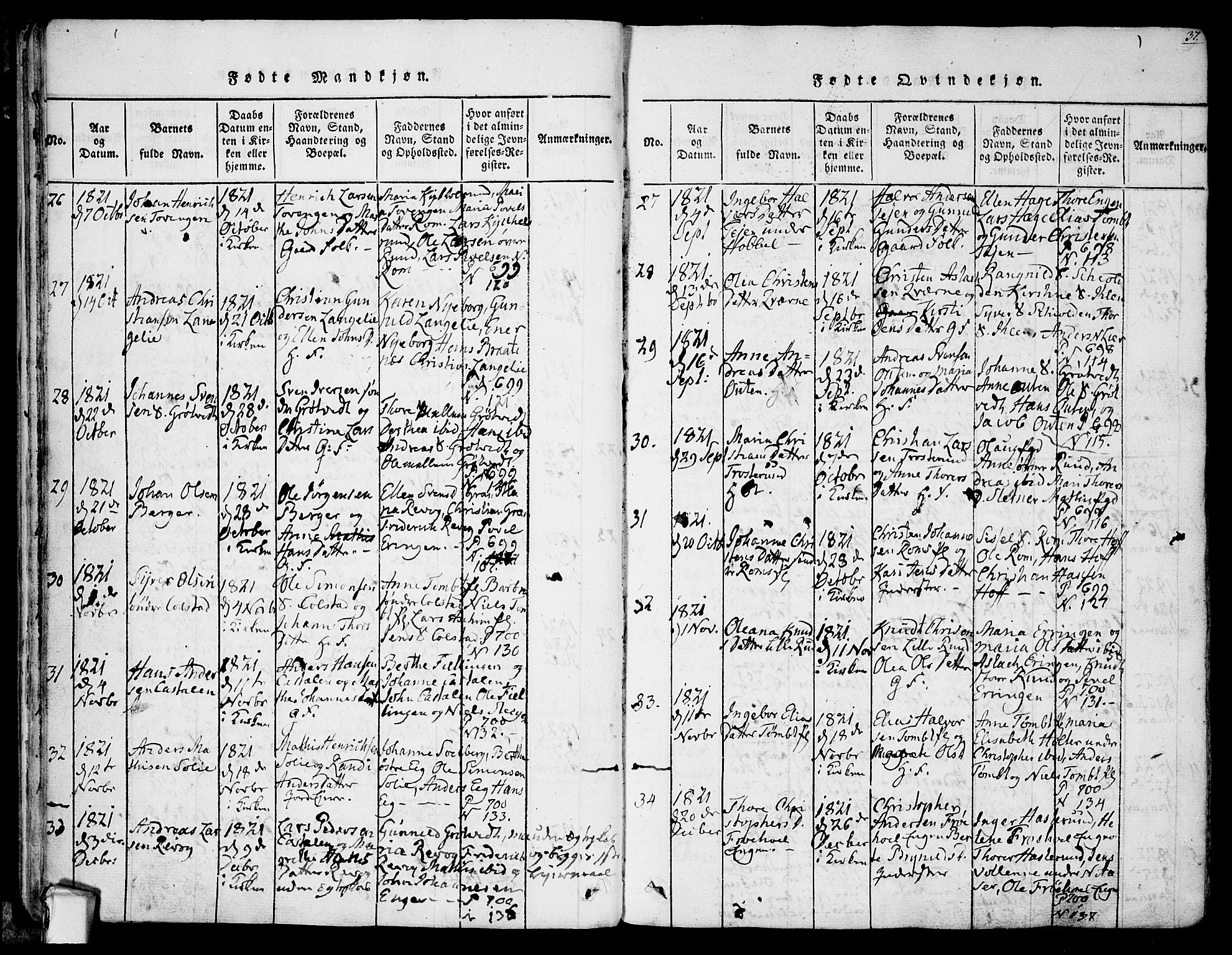 Askim prestekontor Kirkebøker, AV/SAO-A-10900/F/Fa/L0004: Parish register (official) no. 4, 1817-1846, p. 36-37