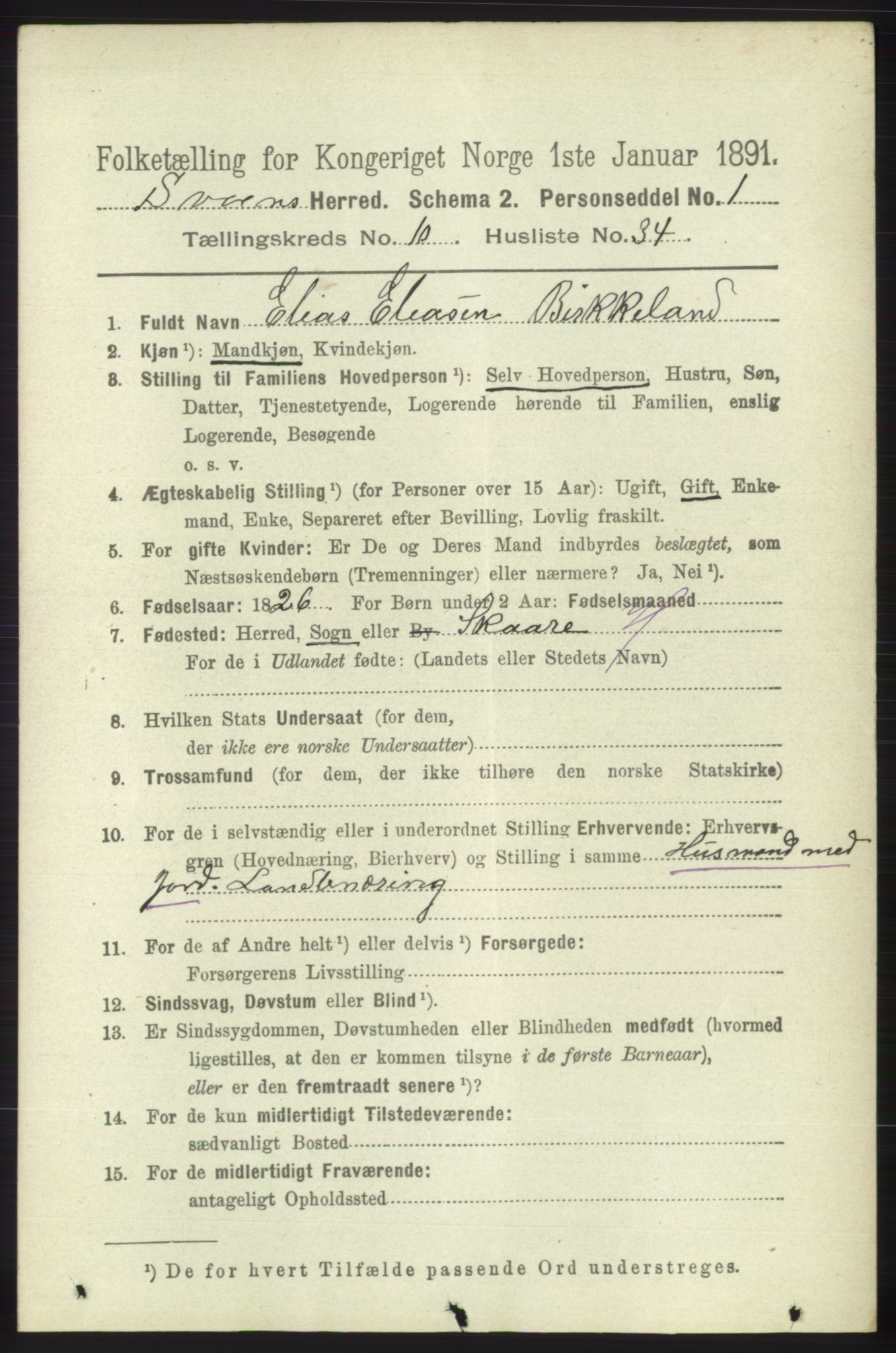 RA, 1891 census for 1216 Sveio, 1891, p. 3065