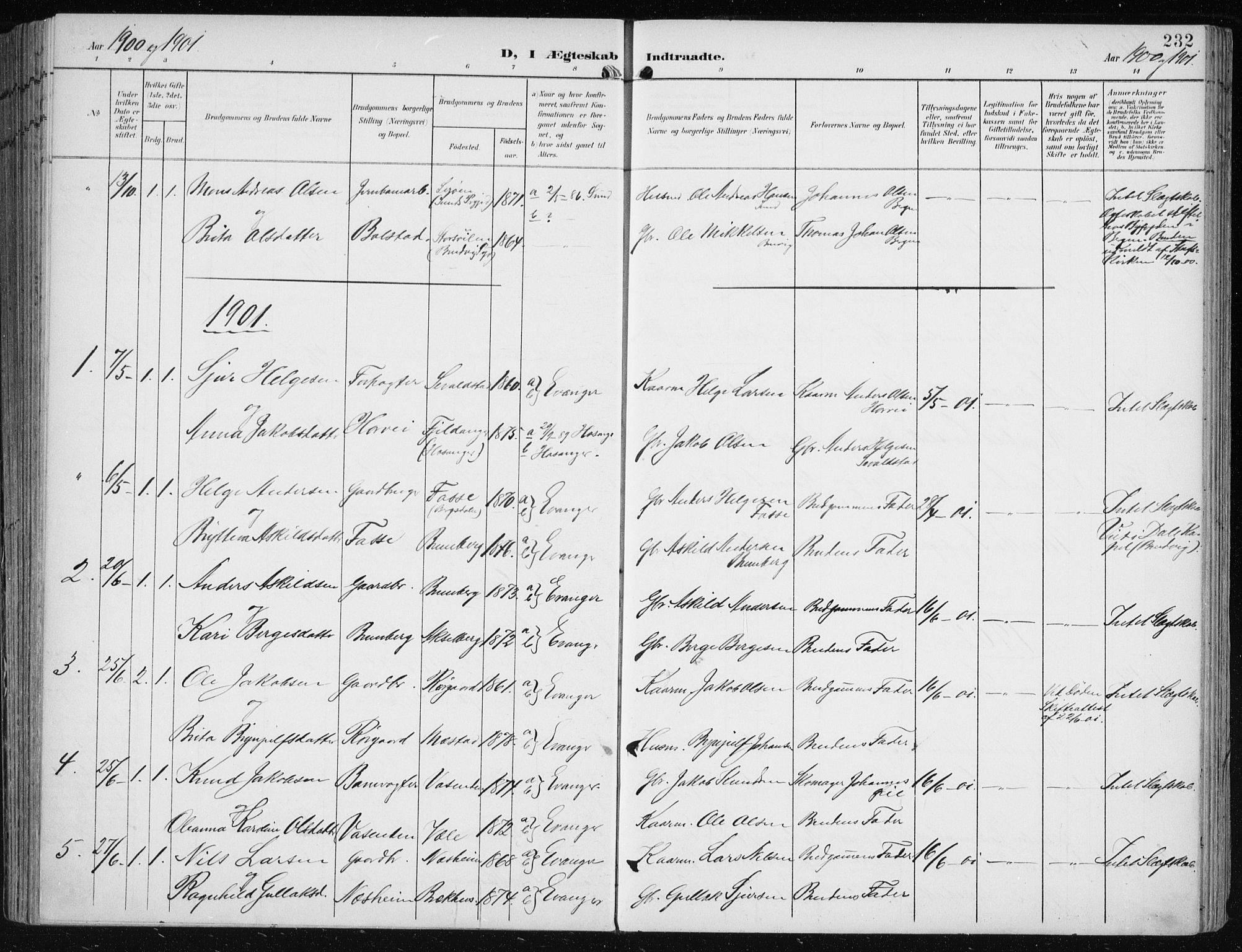 Evanger sokneprestembete, SAB/A-99924: Parish register (official) no. A  3, 1900-1930, p. 232