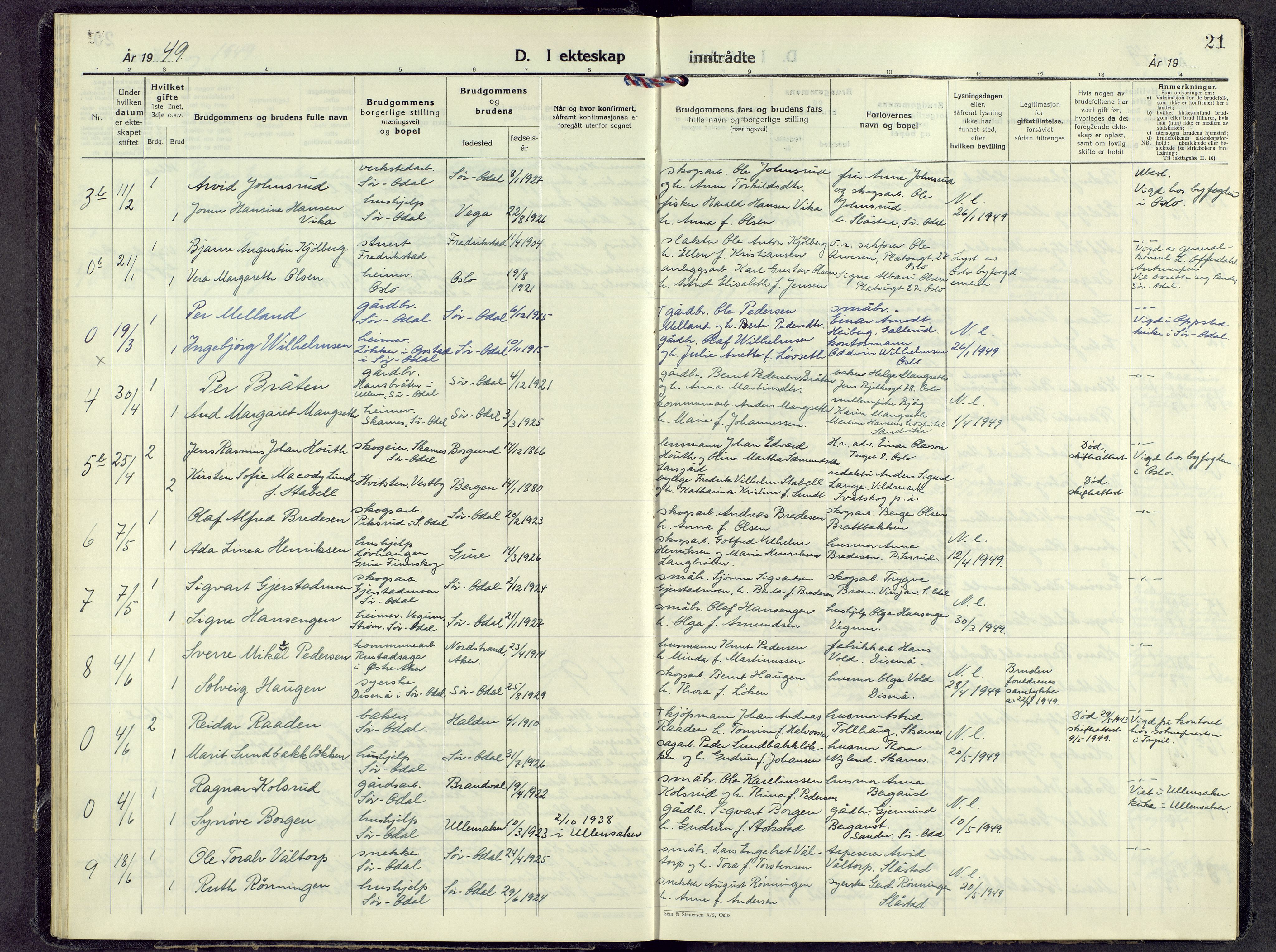 Sør-Odal prestekontor, AV/SAH-PREST-030/H/Ha/Haa/L0015: Parish register (official) no. 15, 1945-1972, p. 21