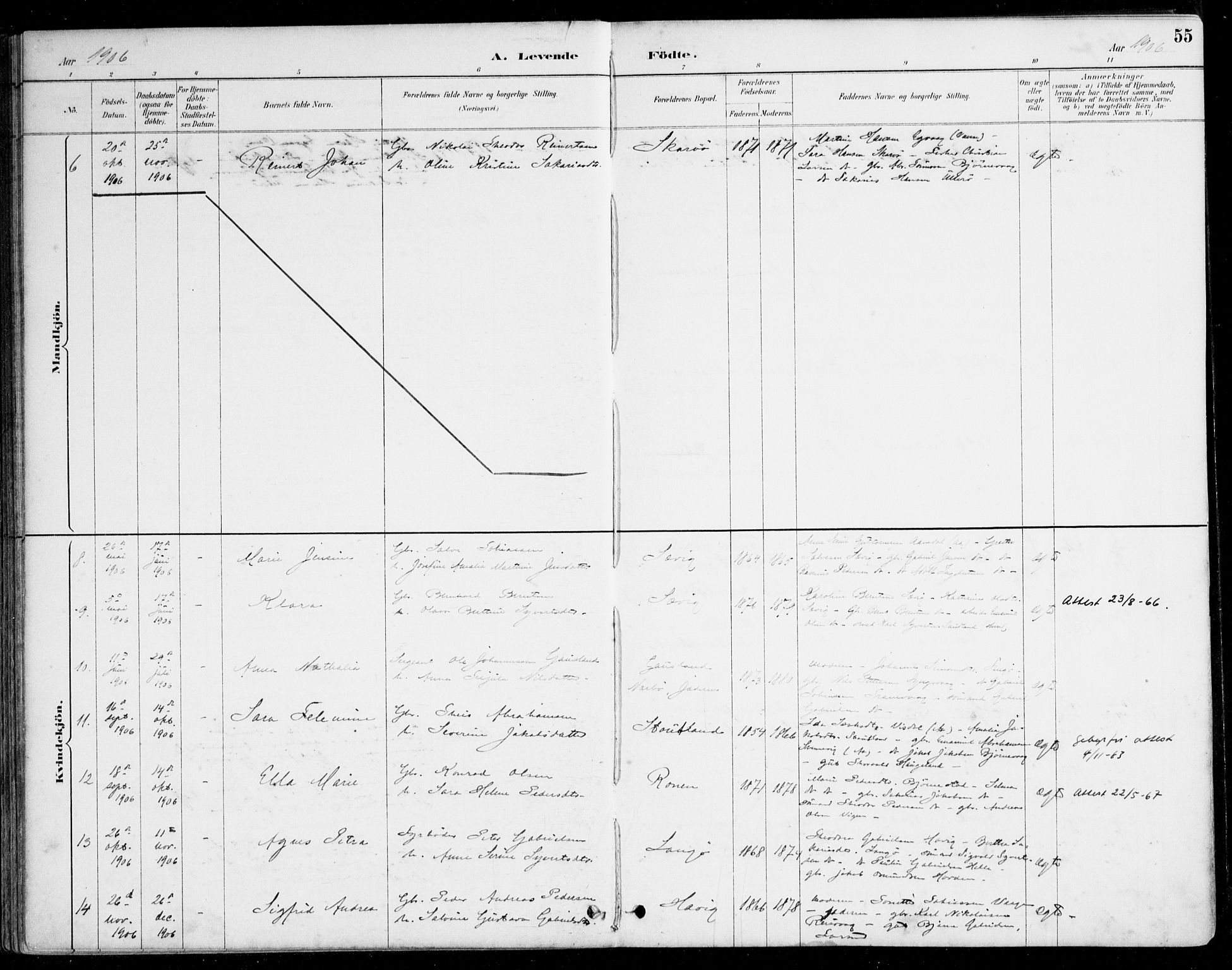Herad sokneprestkontor, SAK/1111-0018/F/Fa/Fab/L0005: Parish register (official) no. A 5, 1886-1913, p. 55