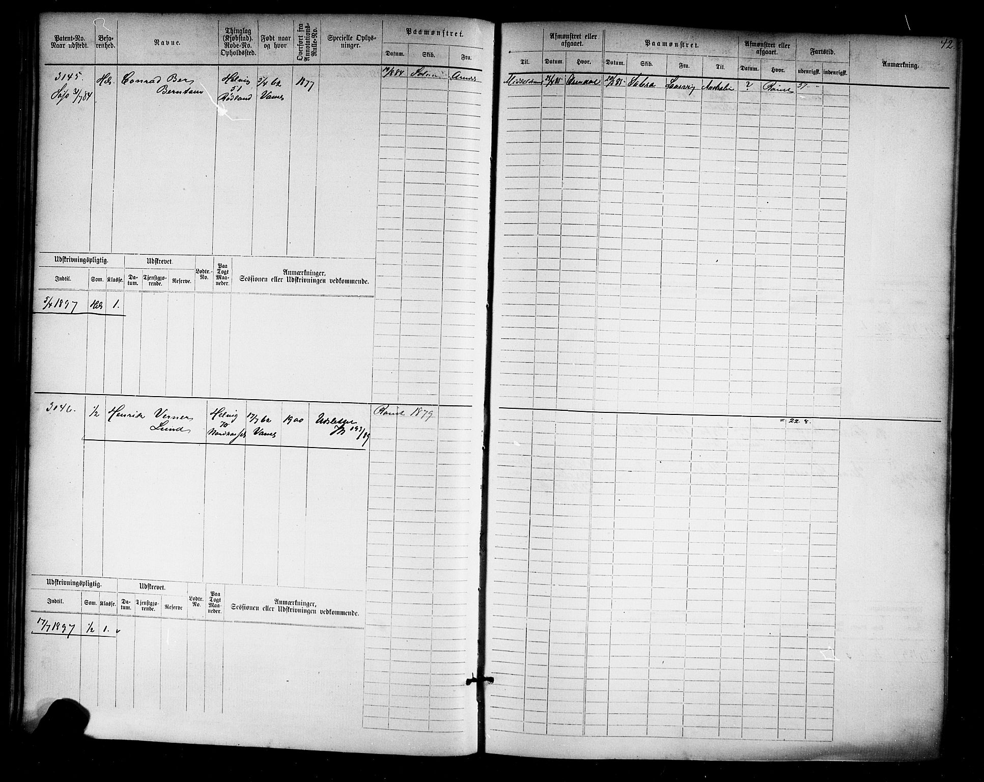 Farsund mønstringskrets, AV/SAK-2031-0017/F/Fb/L0019: Hovedrulle nr 3067-3832, Z-11, 1882-1922, p. 43