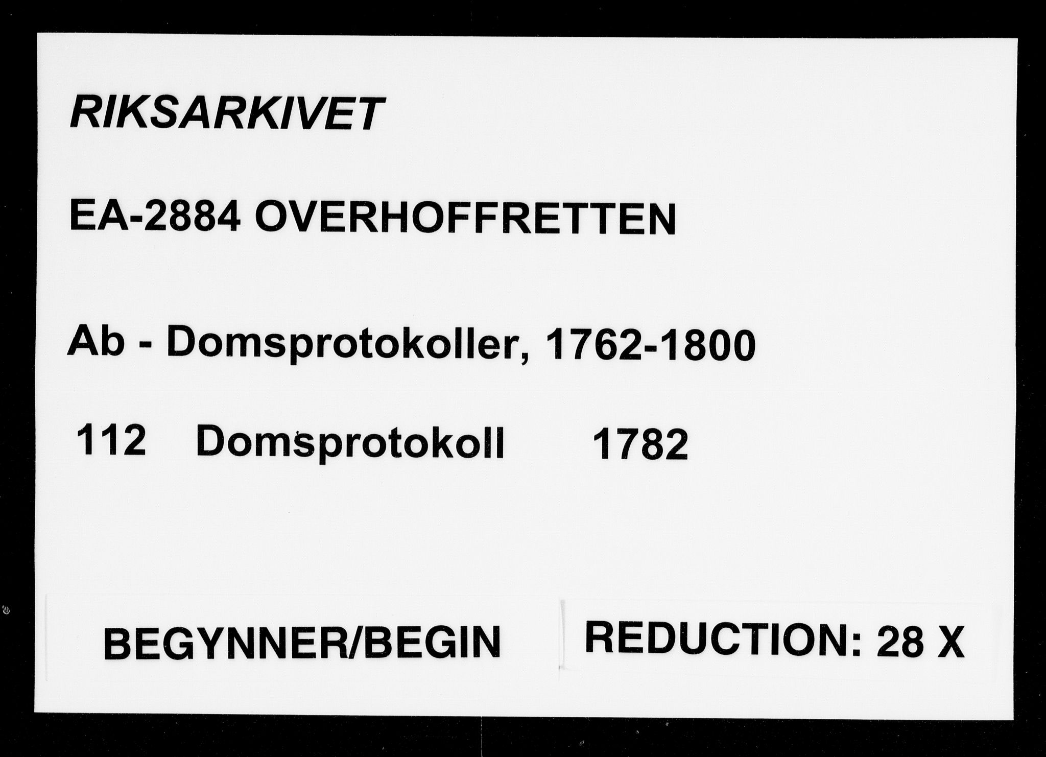 Overhoffretten 1667-1797, AV/RA-EA-2884/Ab/L0112: Domsprotokoll, 1782