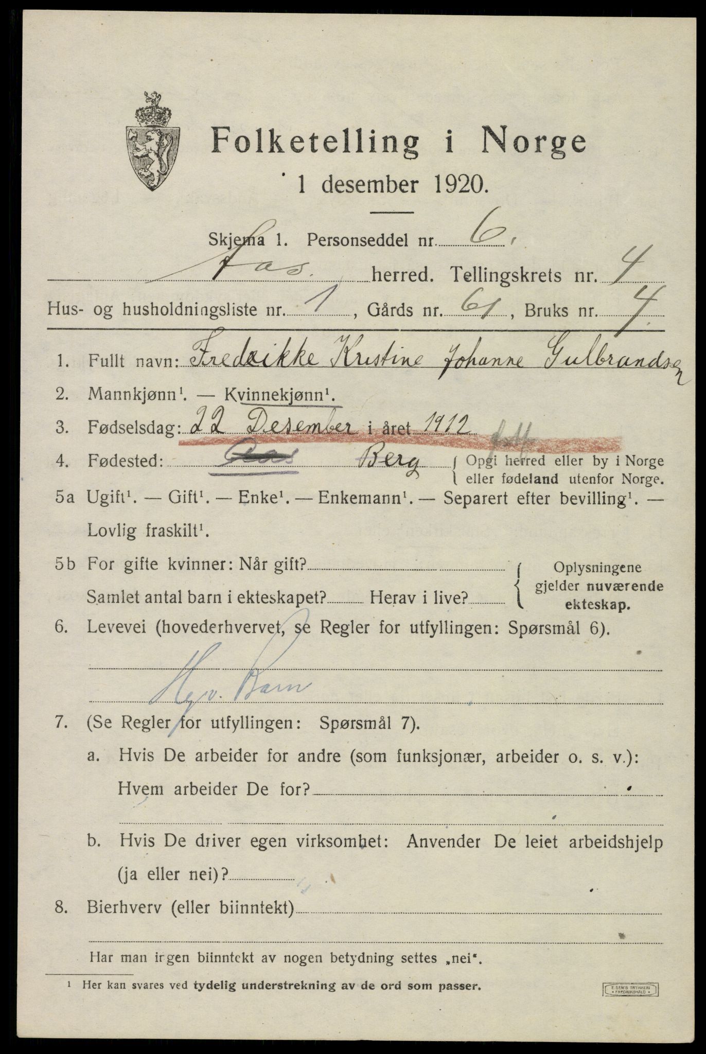 SAO, 1920 census for Ås, 1920, p. 4736