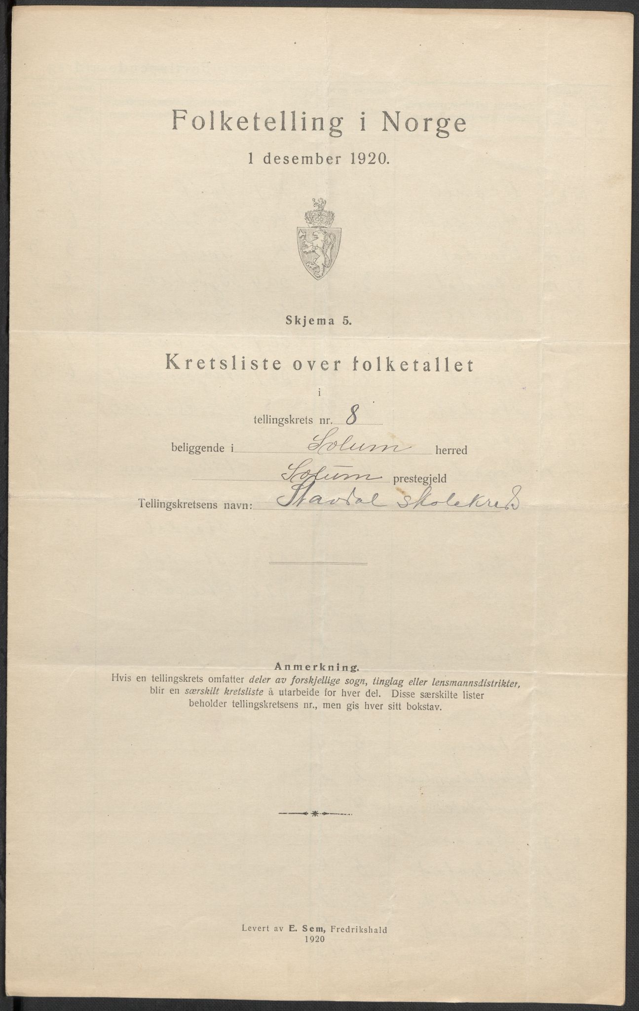 SAKO, 1920 census for Solum, 1920, p. 39