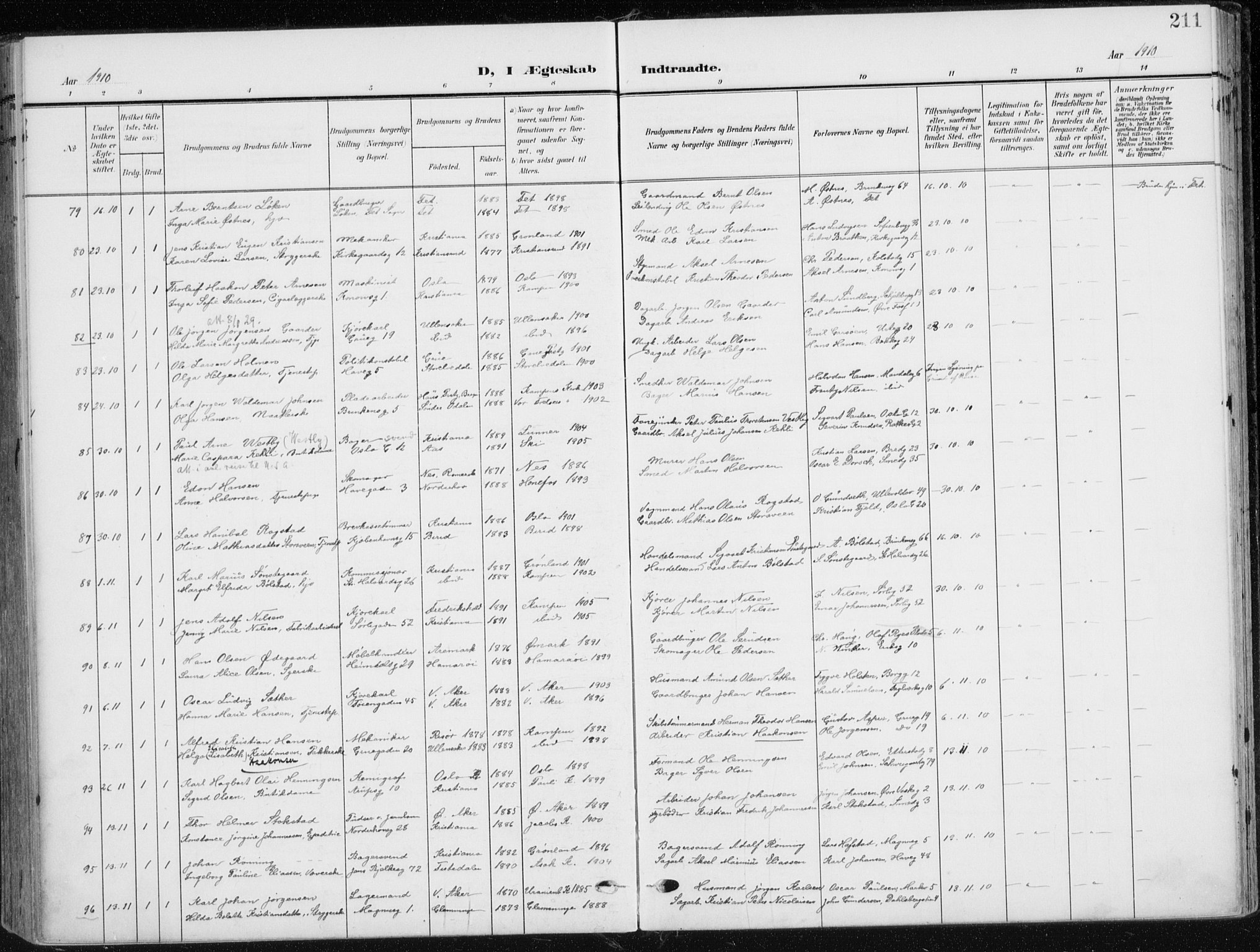 Kampen prestekontor Kirkebøker, AV/SAO-A-10853/F/Fa/L0011: Parish register (official) no. I 11, 1907-1917, p. 211