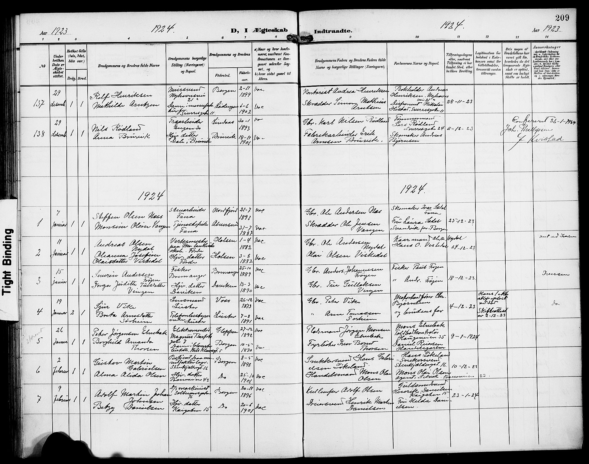 Domkirken sokneprestembete, AV/SAB-A-74801/H/Hab/L0033: Parish register (copy) no. D 5, 1907-1924, p. 209